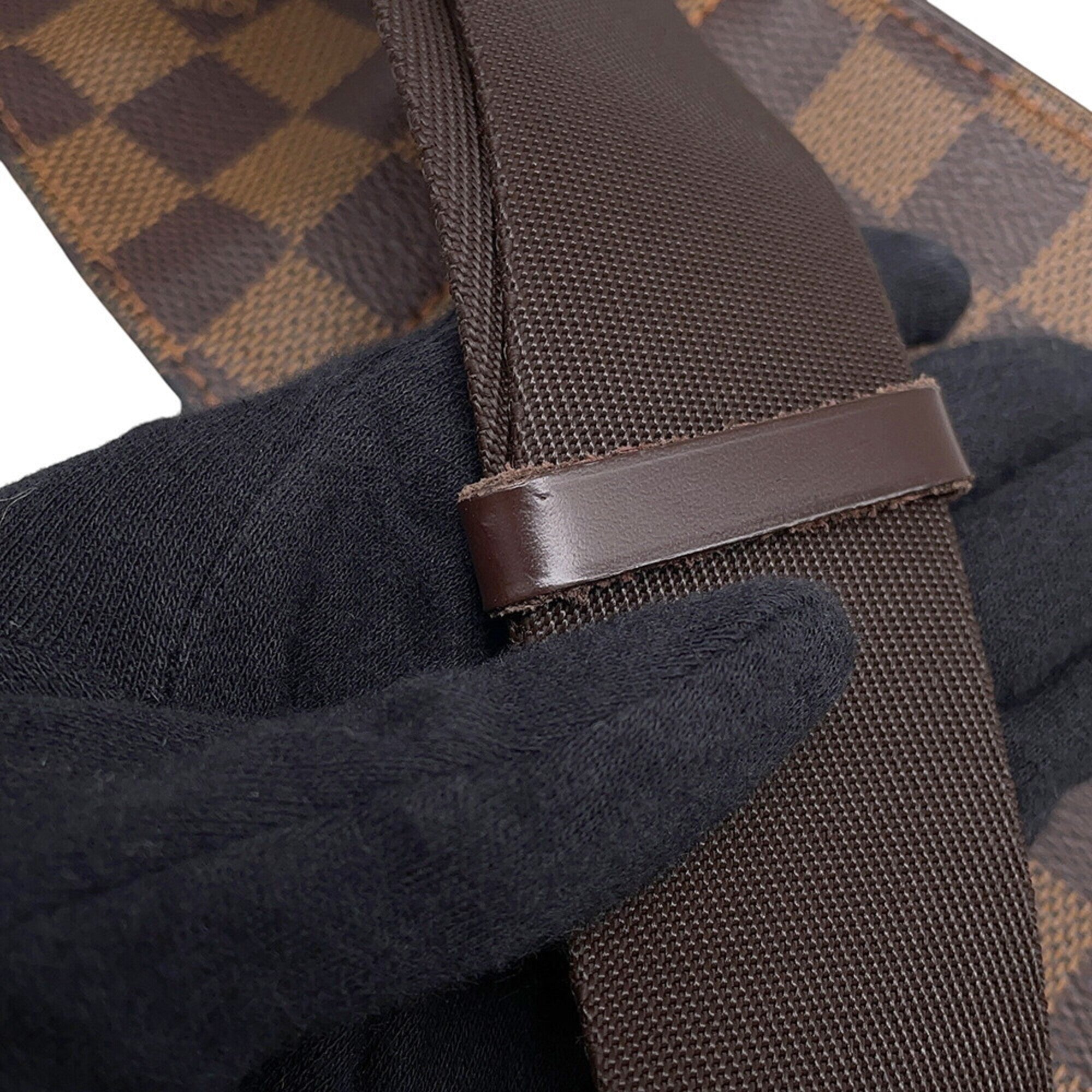 Louis Vuitton Brown Damier Canvas Ebene Exotic Leather Handbag Pouch Shoulder Bag Sling Bag (Pre-Owned)