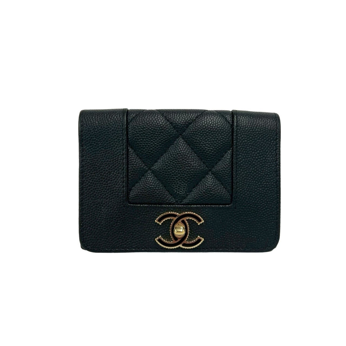 Chanel Black Grained Calfskin Wallet (Tri-Fold) (Pre-Owned)