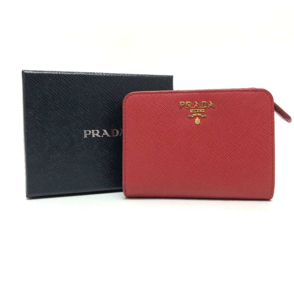 Prada Red Color Saffiano Wallet (Bi-Fold) (Pre-Owned)