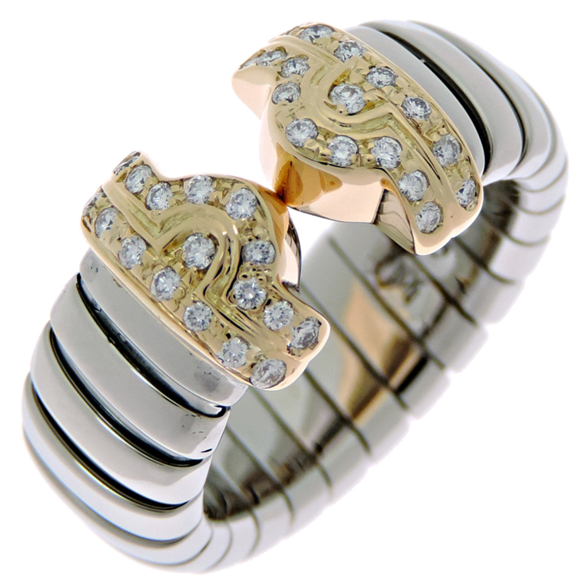 Bvlgari Stainless Steel Yellow Gold Band Ring (Pre-Owned)