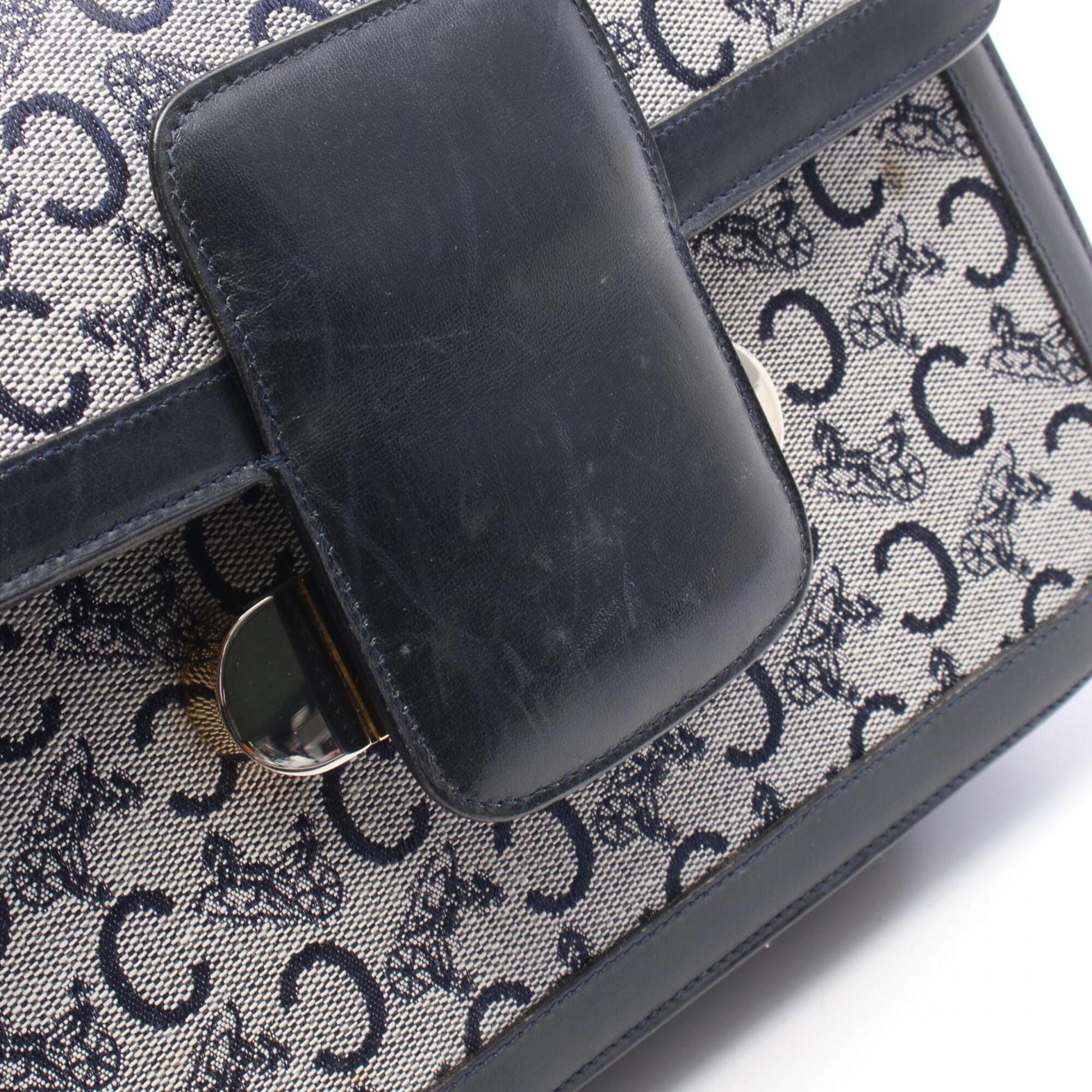 Celine Gray Navy Canvas Leather Handbag Shoulder Bag (Pre-Owned)