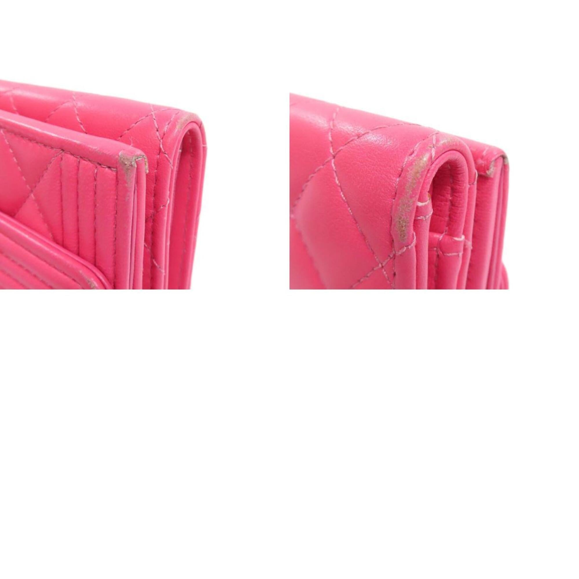 Chanel Boy Chanel Pink Leather Wallet (Tri-Fold) (Pre-Owned)