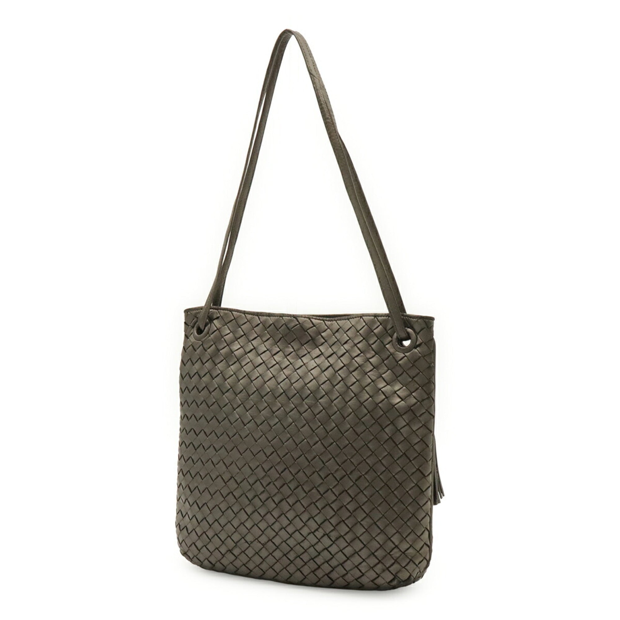 Bottega Veneta Metallic Gray Intrecciato Shoulder Bag Tote Bag (Pre-Owned)