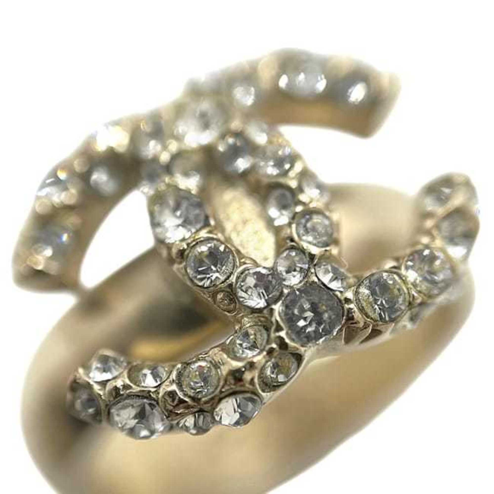 Chanel Gold Gold Plating Rhinestone Band Ring (Pre-Owned)