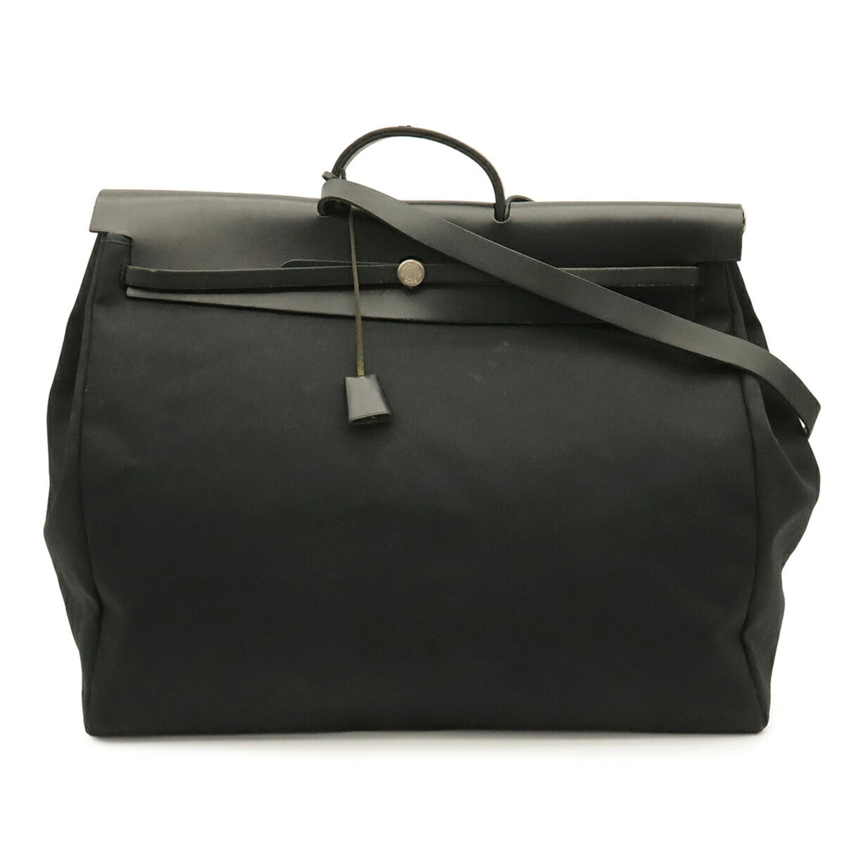 Hermes Her Bag Black Toile Officier Leather Handbag Shoulder Bag (Pre-Owned)