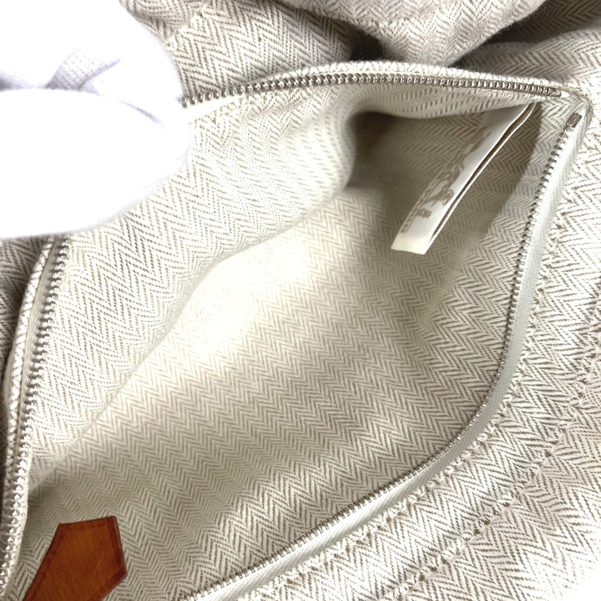 Hermes Beige Dark Brown Toile Chevron Barenia Leather Pouch (Pre-Owned)