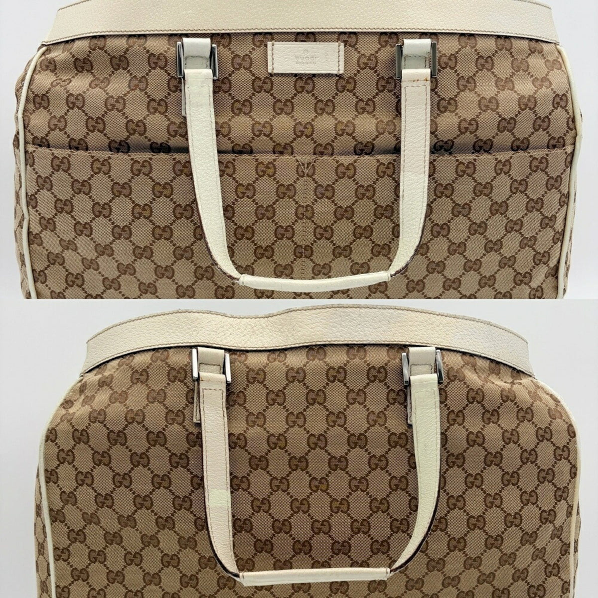Gucci Beige Ivory Gg Canvas Leather Tote Bag (Pre-Owned)