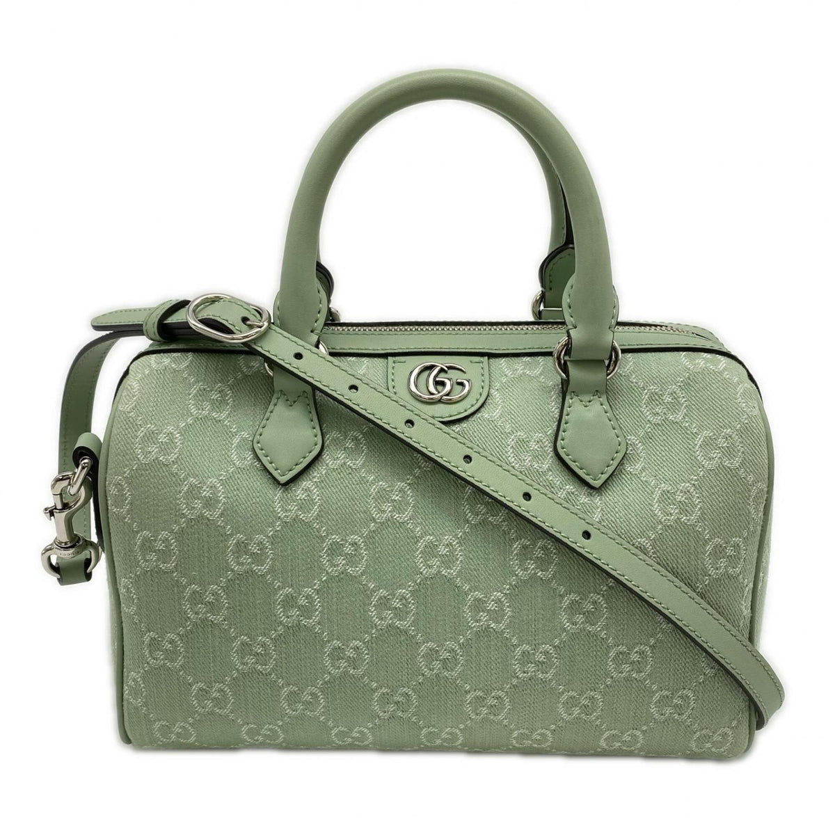 Gucci Green Gg Canvas Boston Bag Handbag (Pre-Owned)