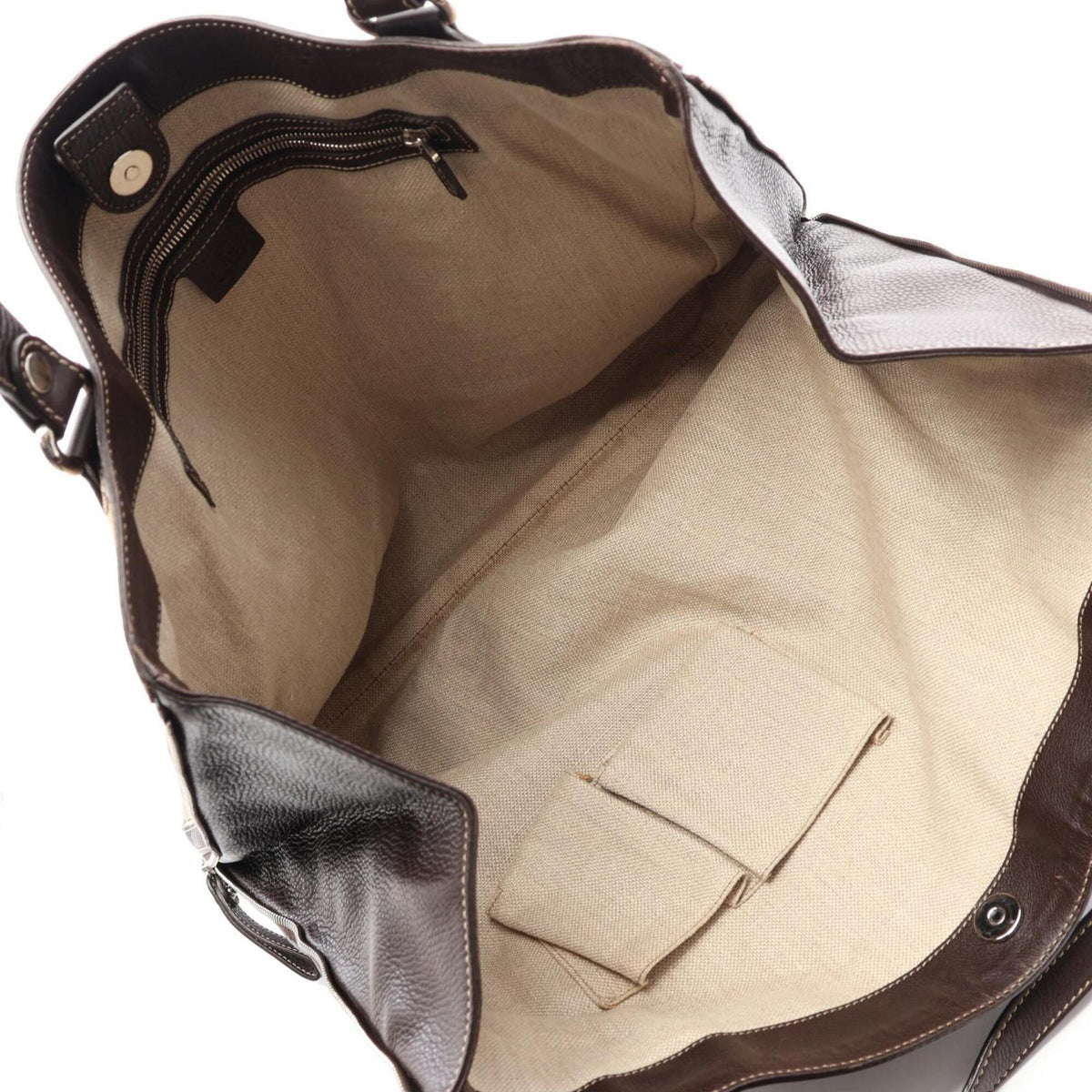 Gucci Beige Brown Canvas Leather Handbag Tote Bag (Pre-Owned)