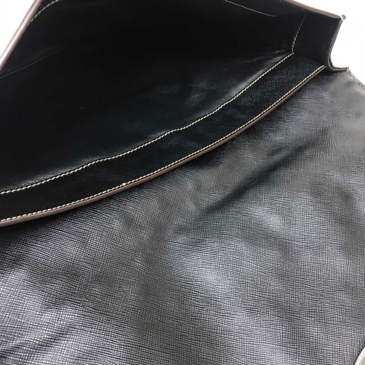 Prada Saffiano Black Light Blue Leather Clutch Bag (Pre-Owned)