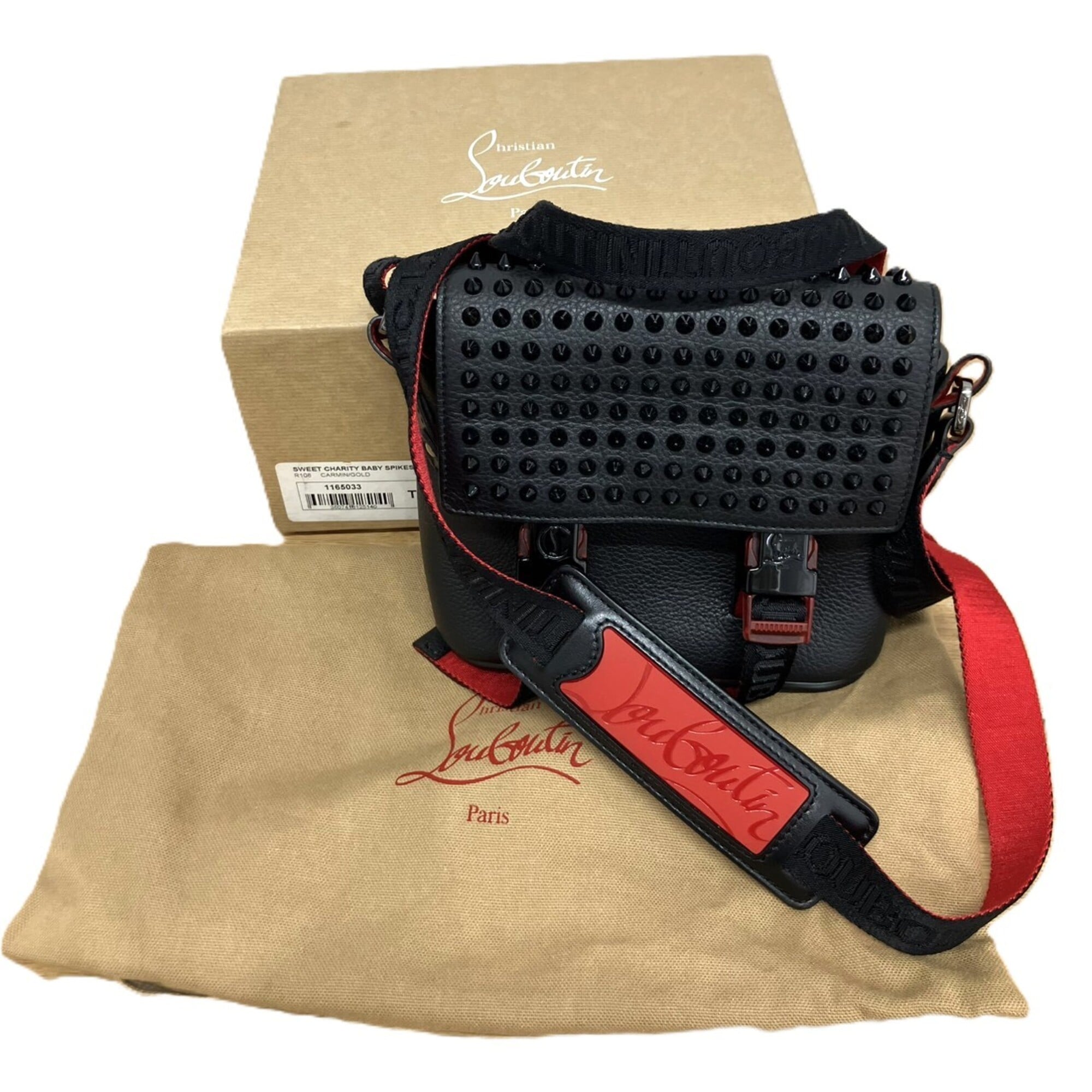 Christian Louboutin Black Red Color Leather Shoulder Bag (Pre-Owned)