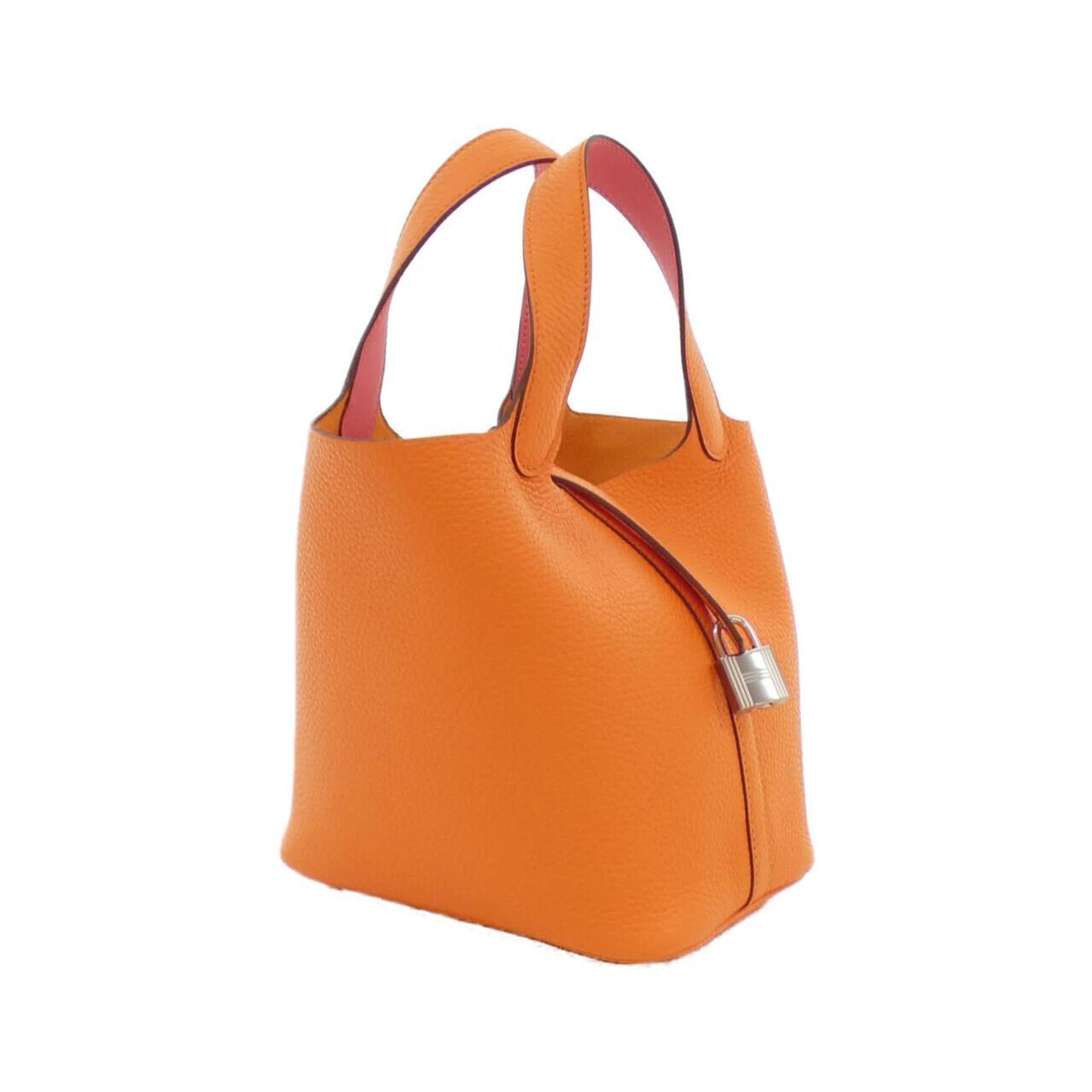 Hermes Picotin Orange Rose Azalee Taurillon Clemence Leather Swift Leather Handbag (Pre-Owned)