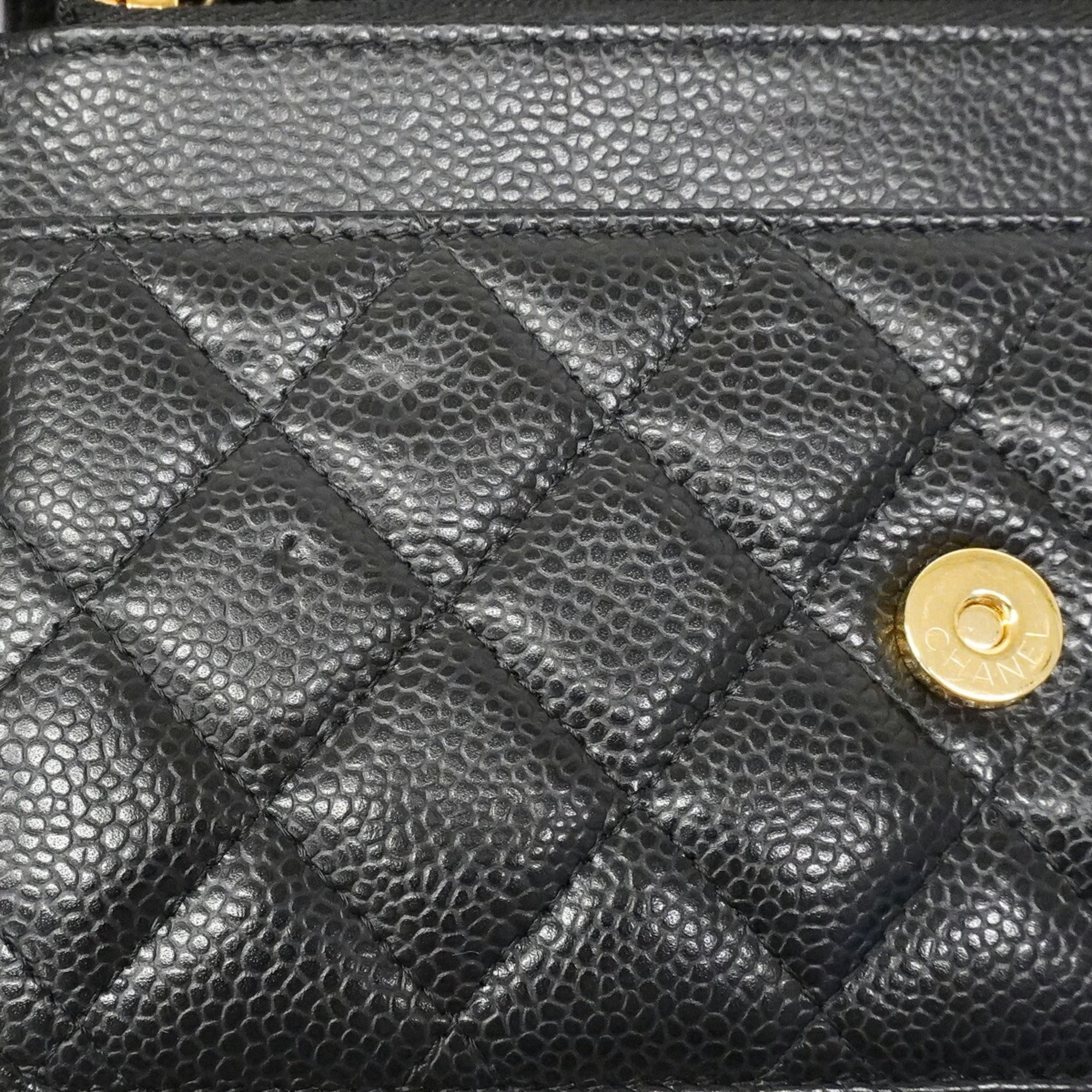 Chanel Black Grained Calfskin Chain/Shoulder Wallet (Pre-Owned)