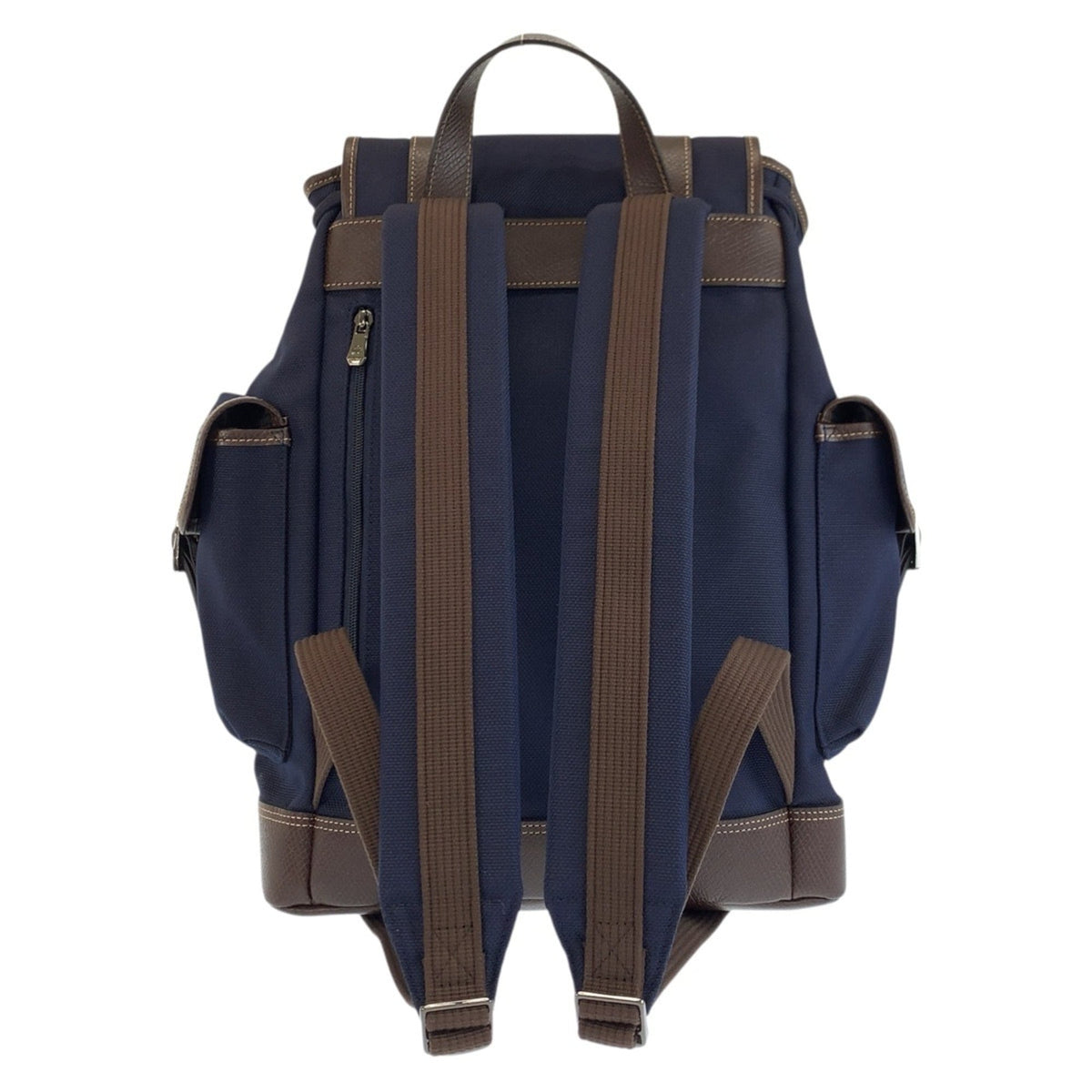 Longchamp Brown Navy Canvas Leather Backpack (Pre-Owned)