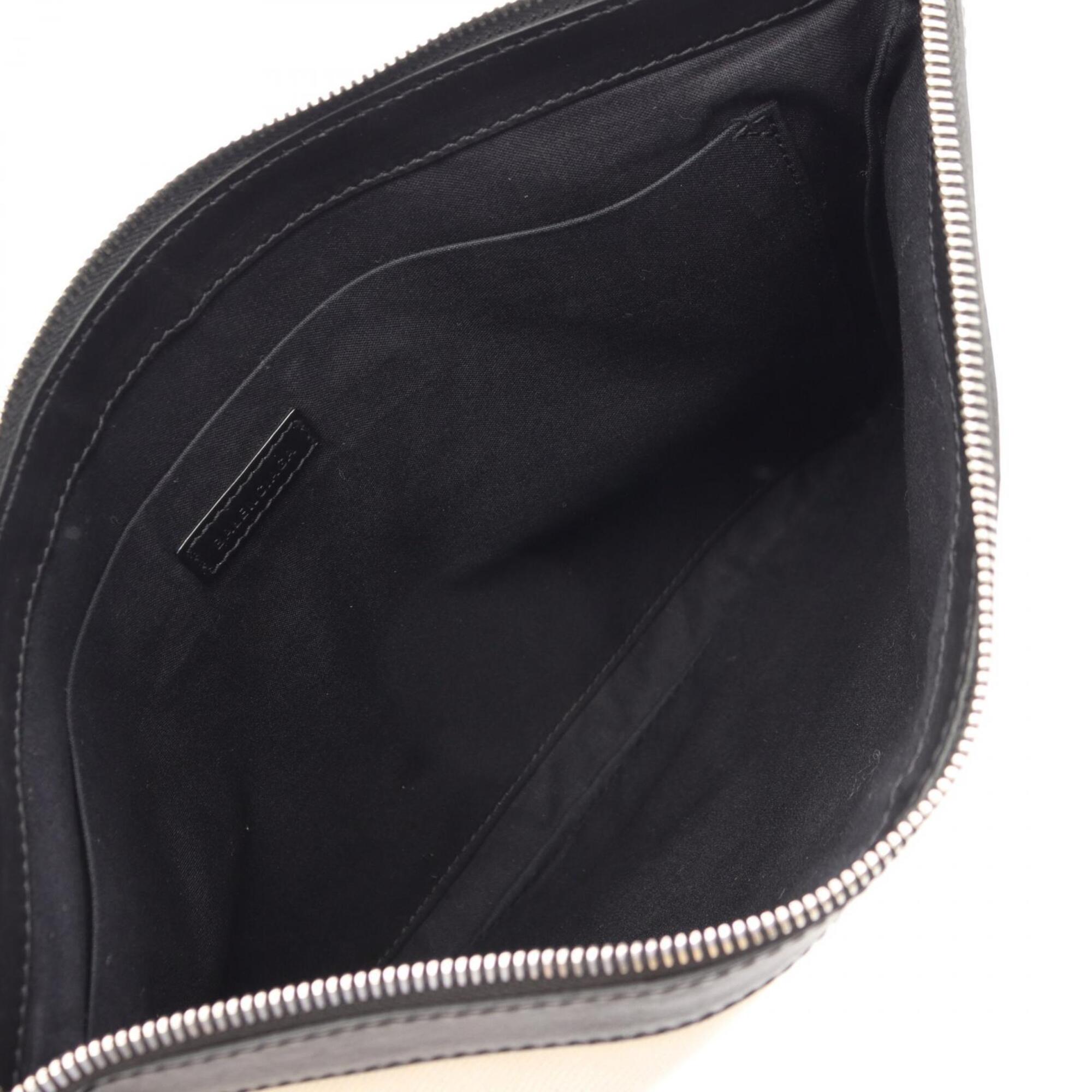 Balenciaga Black Ivory Canvas Leather Clutch Bag (Pre-Owned)