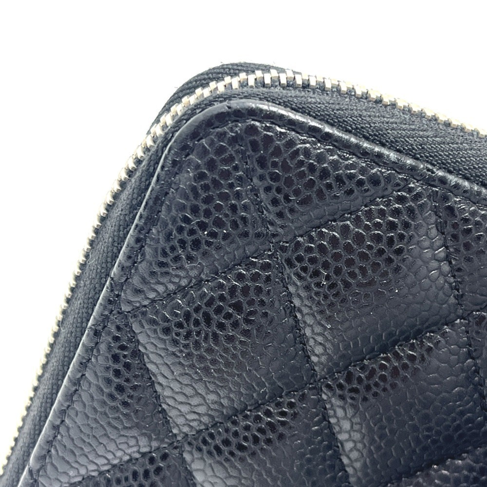 Chanel Black Grained Calfskin Long Wallet (Bi-Fold) (Pre-Owned)