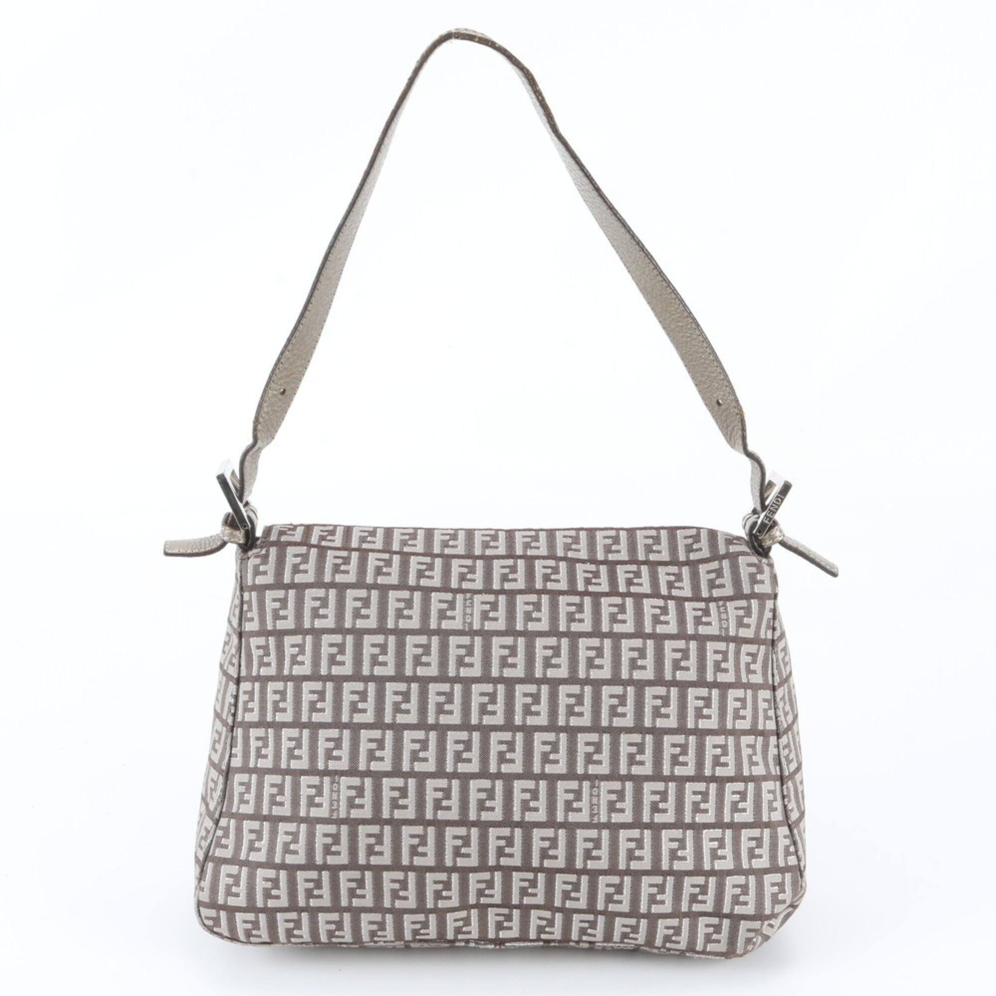 Fendi Anna Beige Silver Leather Canvas Handbag Shoulder Bag Tote Bag (Pre-Owned)