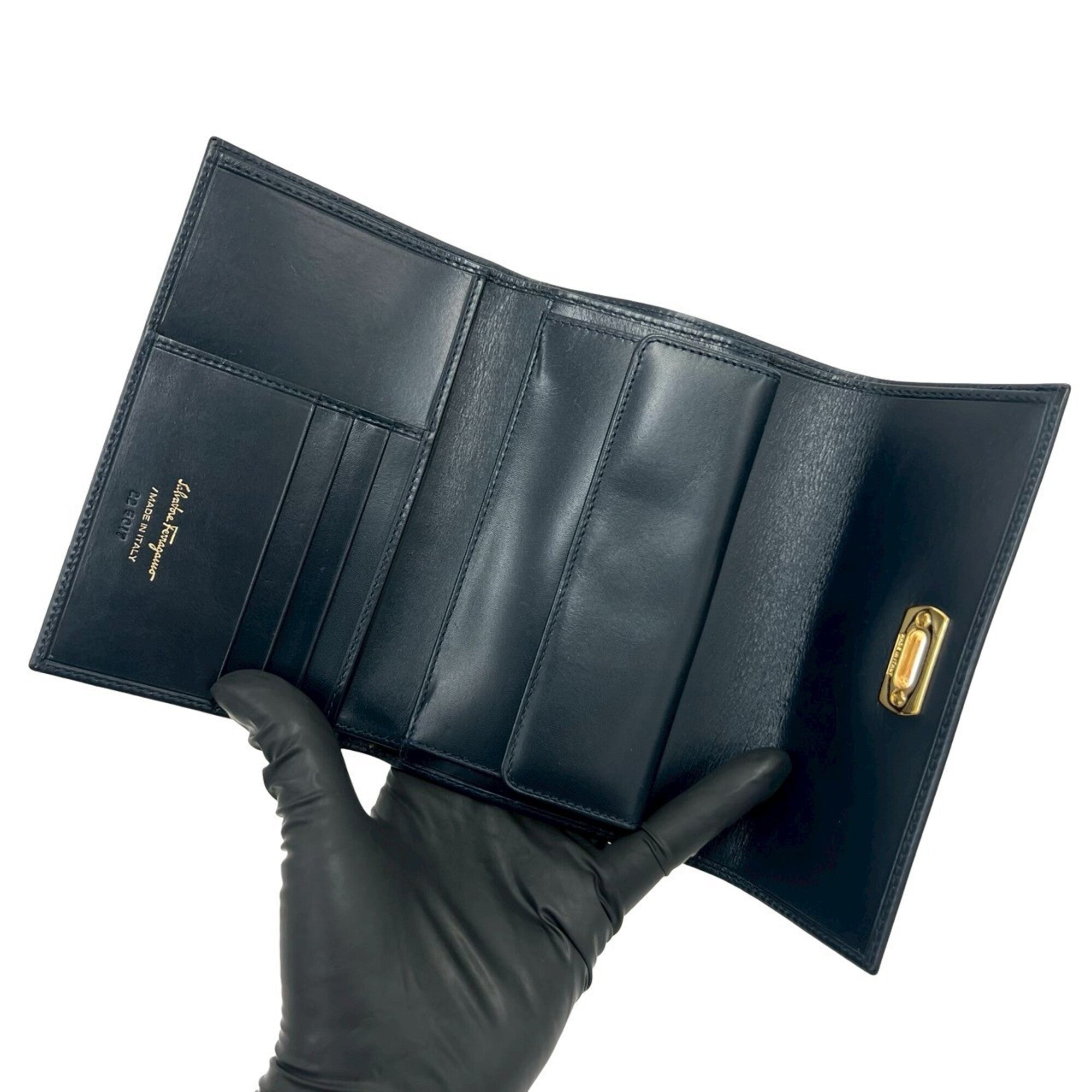 Salvatore Ferragamo Navy Leather Wallet (Tri-Fold) (Pre-Owned)