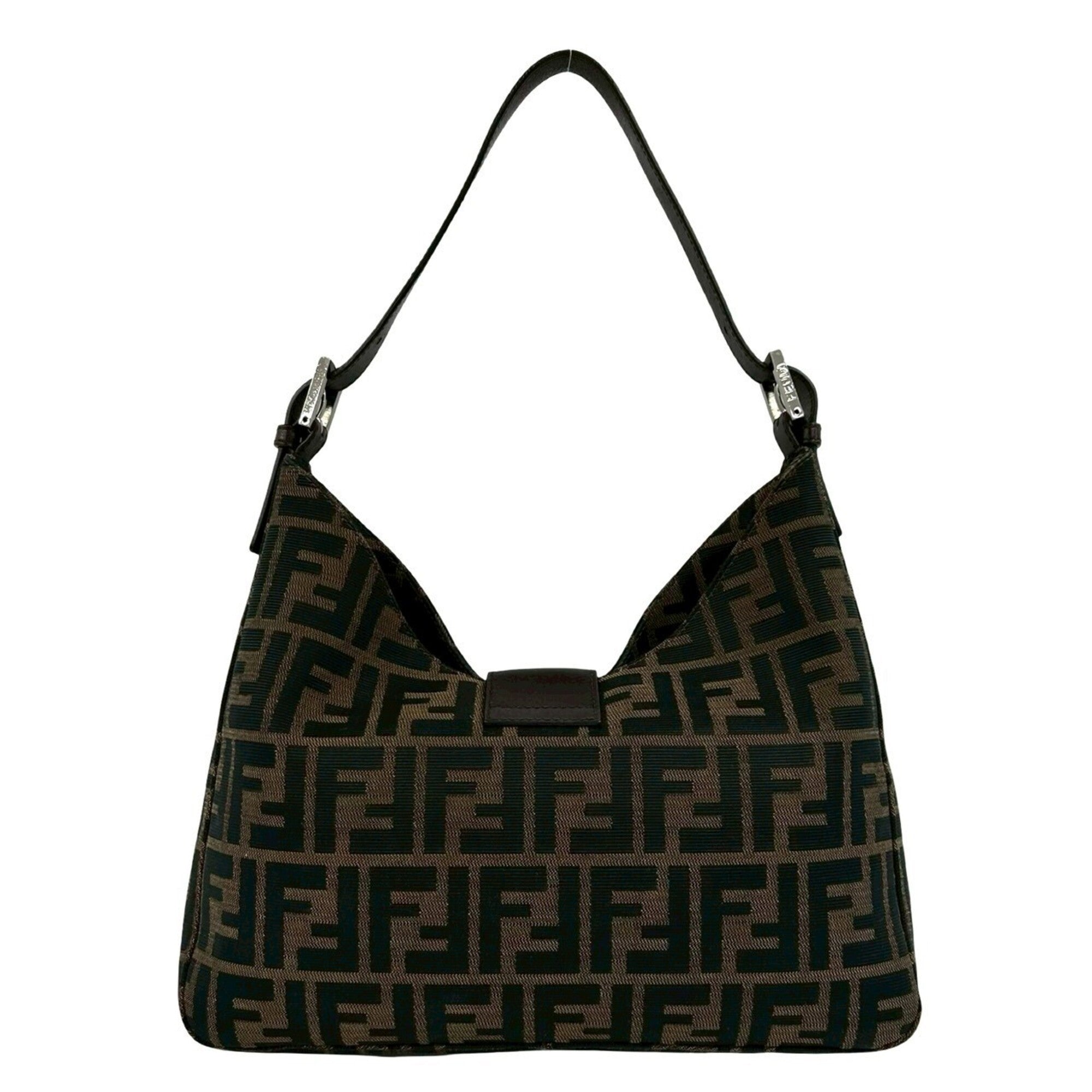 Fendi Black Brown Canvas Leather Shoulder Bag (Pre-Owned)