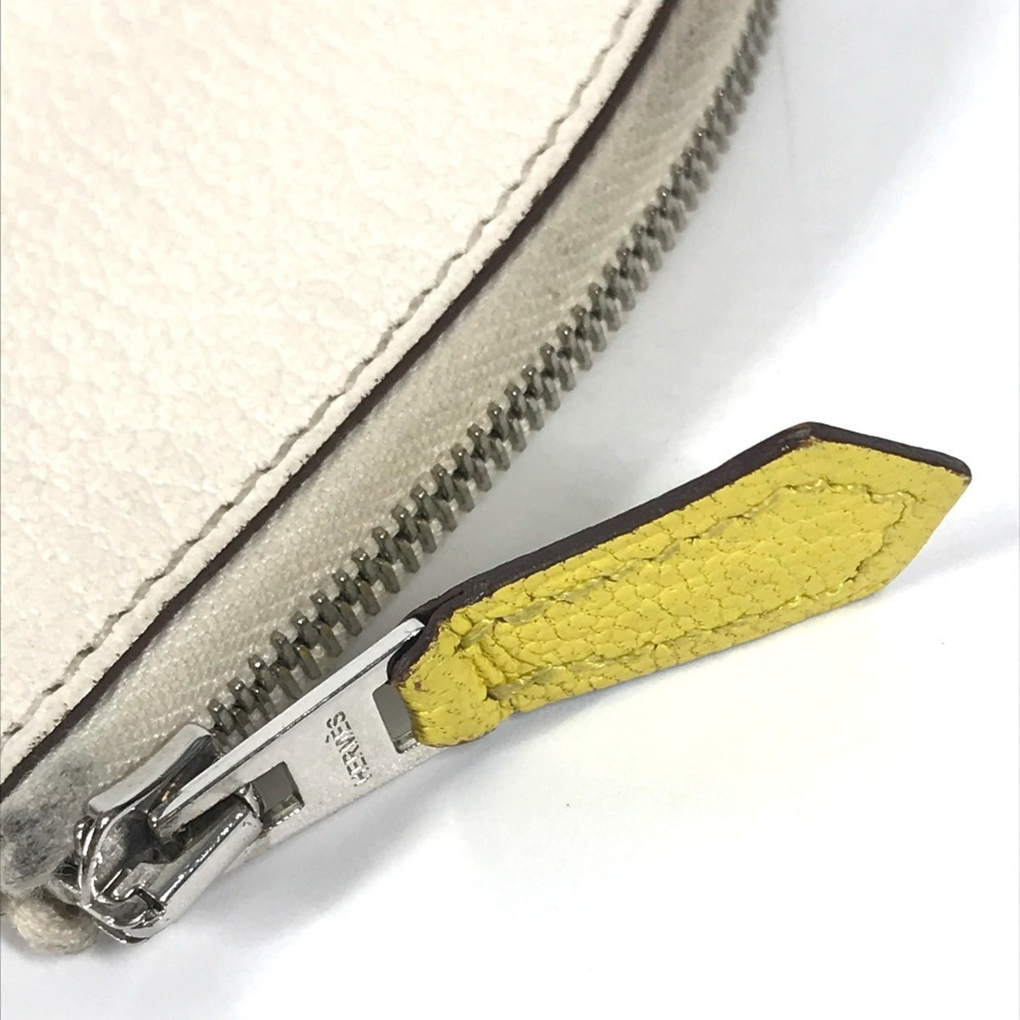 Hermes White Yellow Chevre Leather Coin Purse/Coin Case (Pre-Owned)