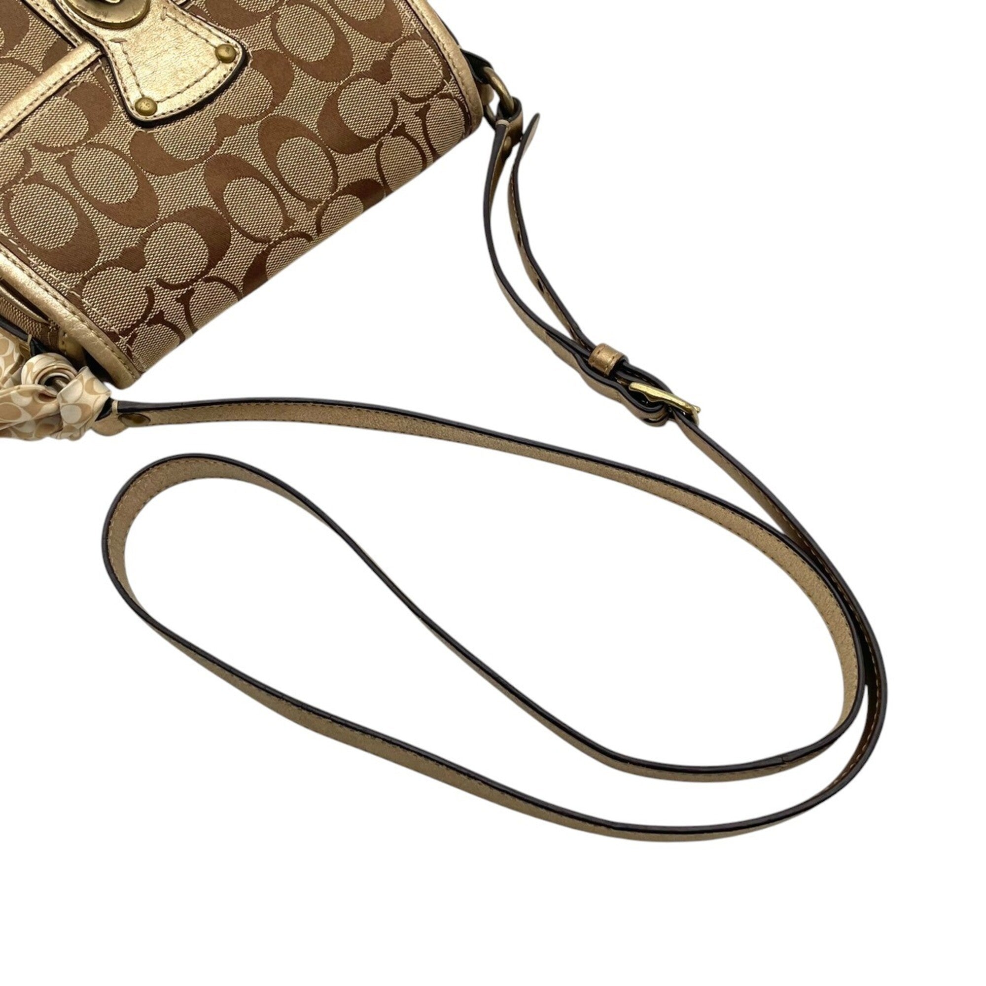 Coach Beige Gold Canvas Leather Pochette Shoulder Bag (Pre-Owned)