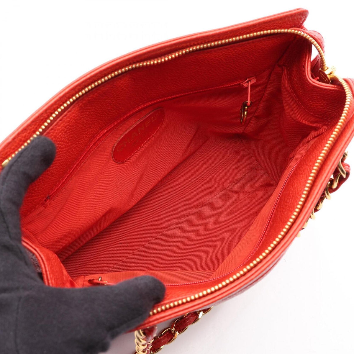 Chanel Red Color Grained Calfskin Handbag Shoulder Bag (Pre-Owned)