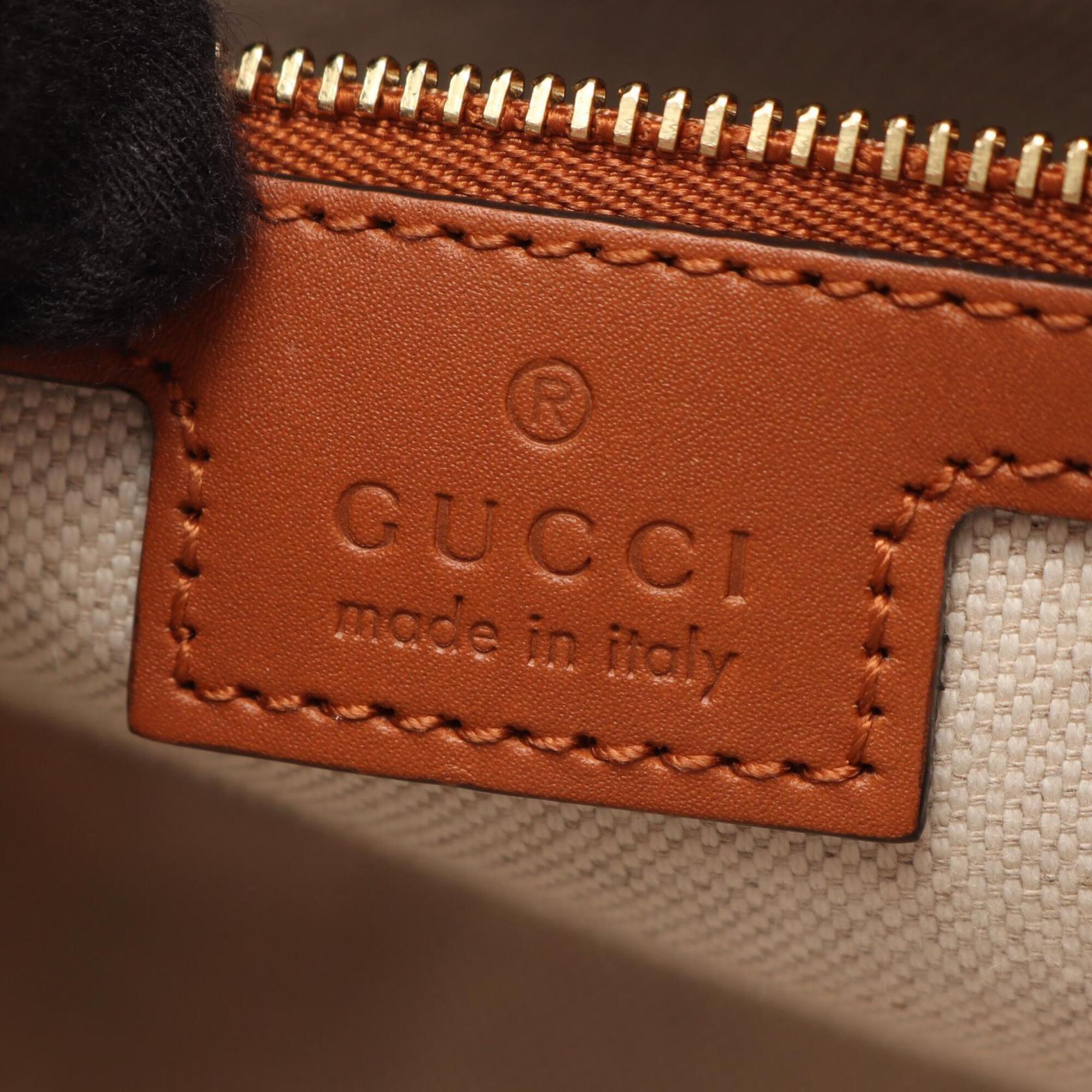 Gucci Brown Multi-Color White Canvas Leather Handbag Tote Bag (Pre-Owned)