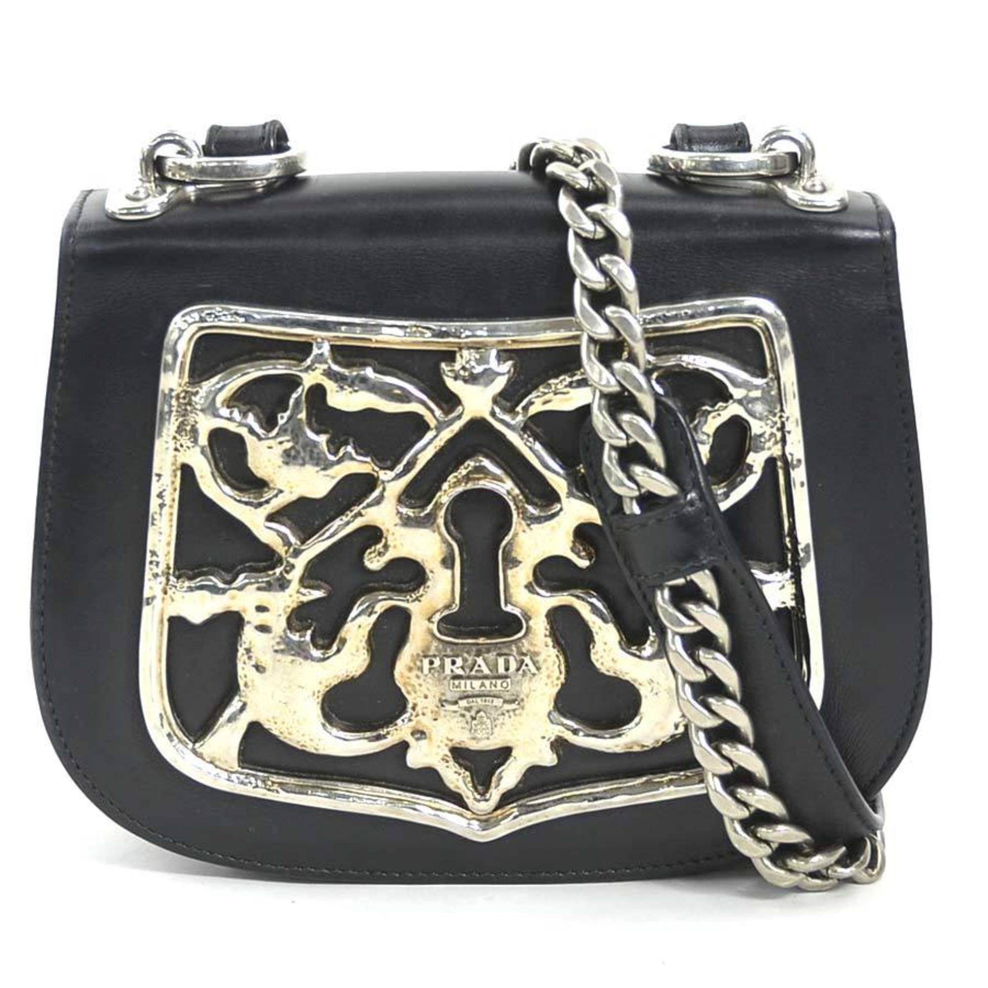 Prada Black Leather Metal Shoulder Bag (Pre-Owned)