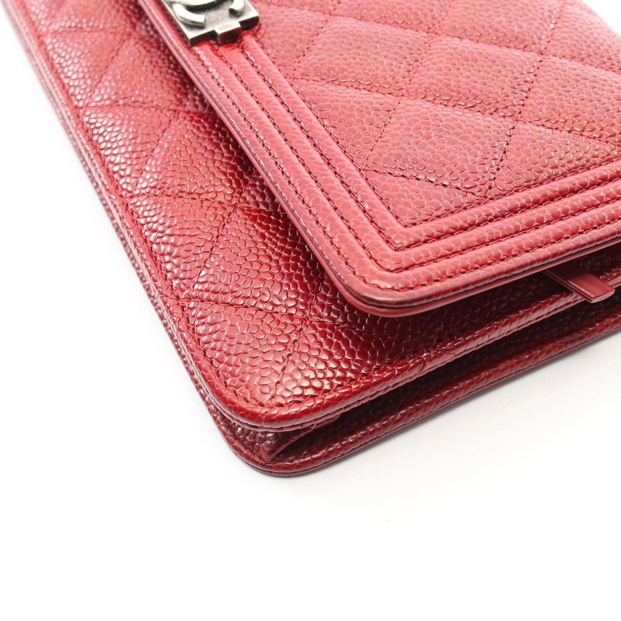 Chanel Red Color Grained Calfskin Handbag Shoulder Bag (Pre-Owned)