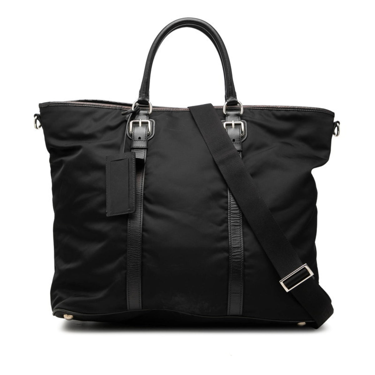Prada Black Nylon Leather Handbag Shoulder Bag (Pre-Owned)