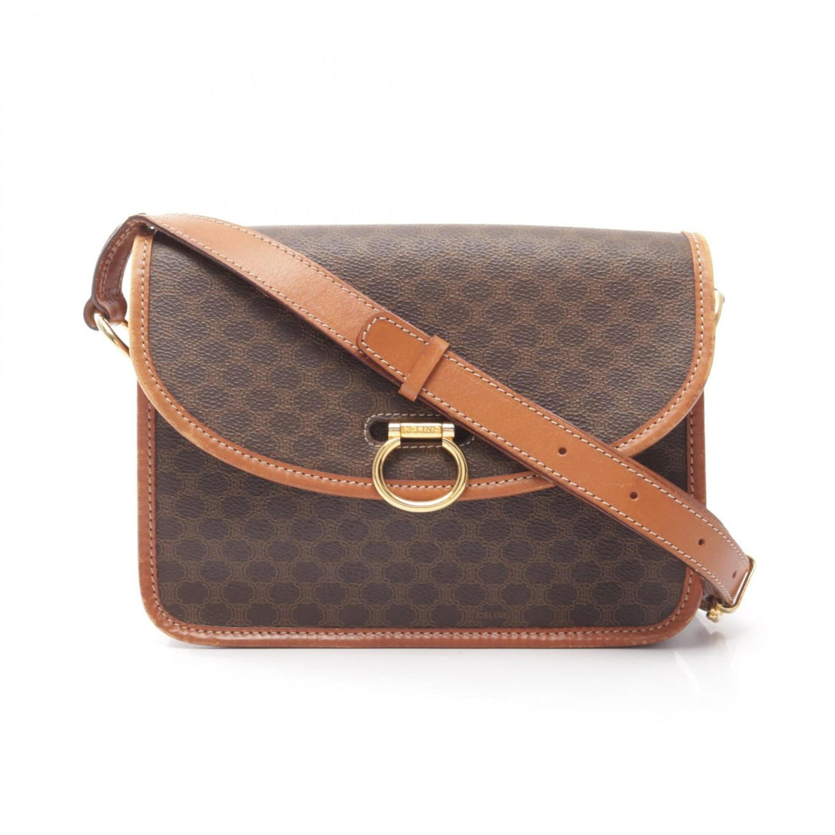 Celine Brown Coated Canvas Leather Shoulder Bag (Pre-Owned)
