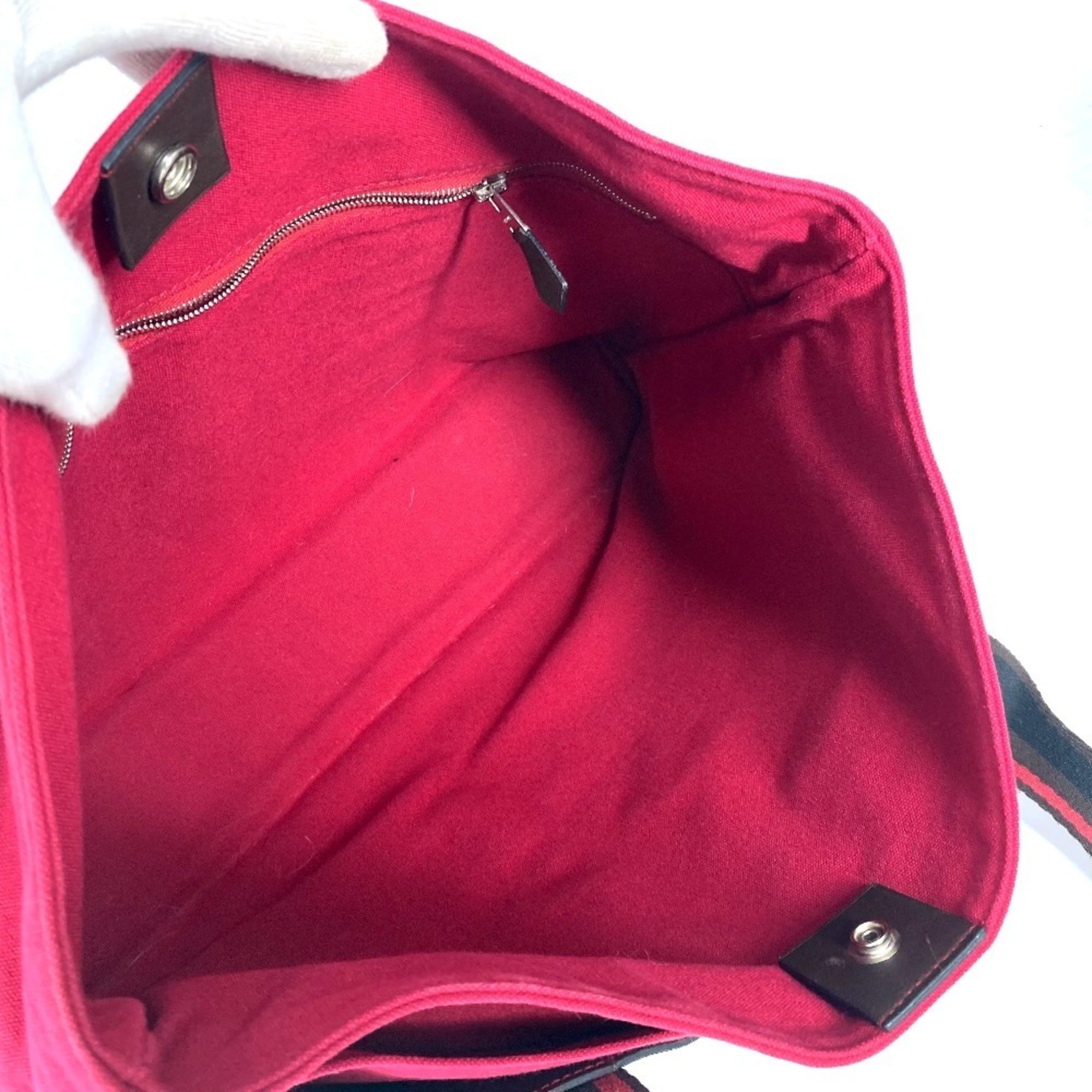 Hermes Black Red Color Canvas Shoulder Bag Tote Bag (Pre-Owned)