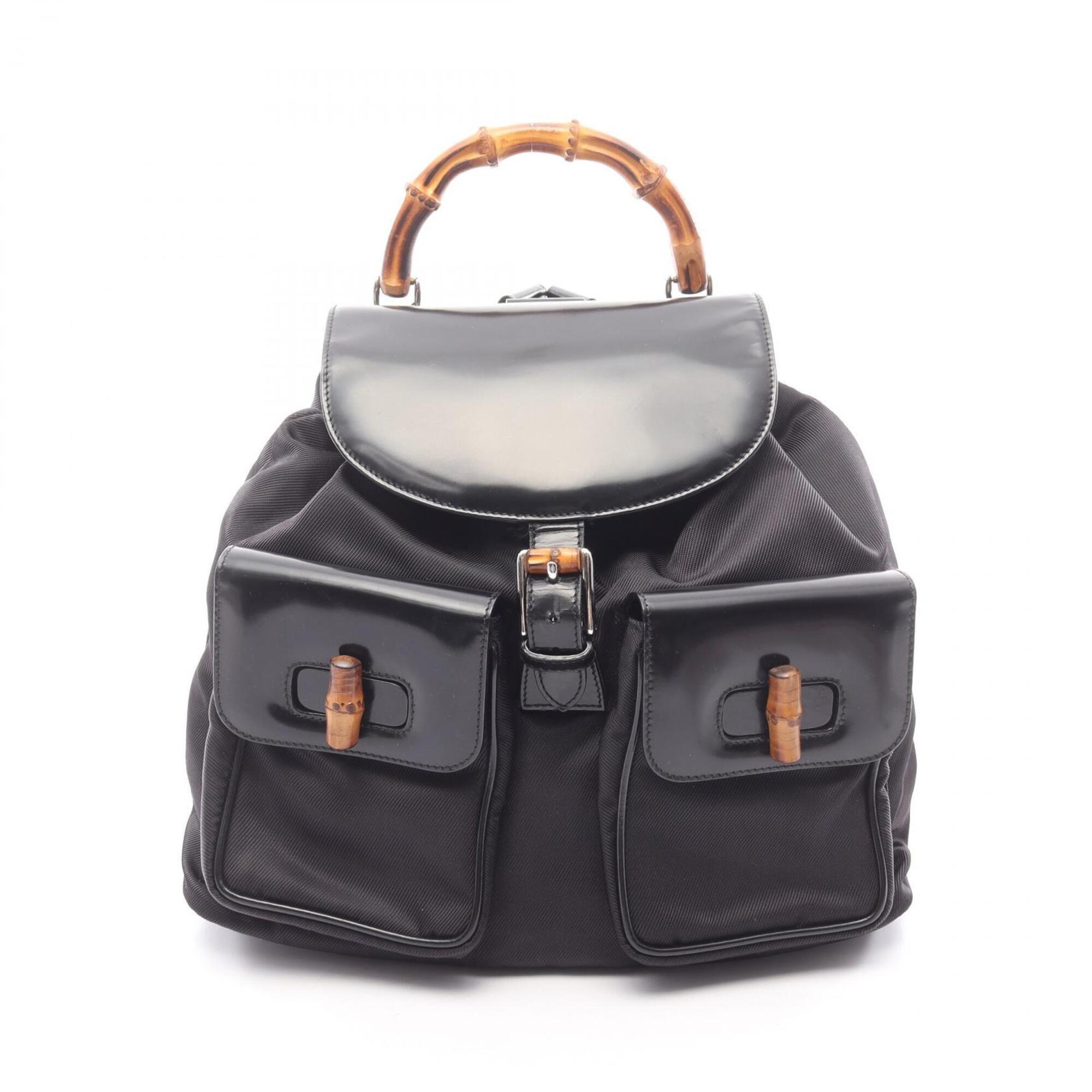 Gucci Black Nylon Leather Backpack Handbag (Pre-Owned)