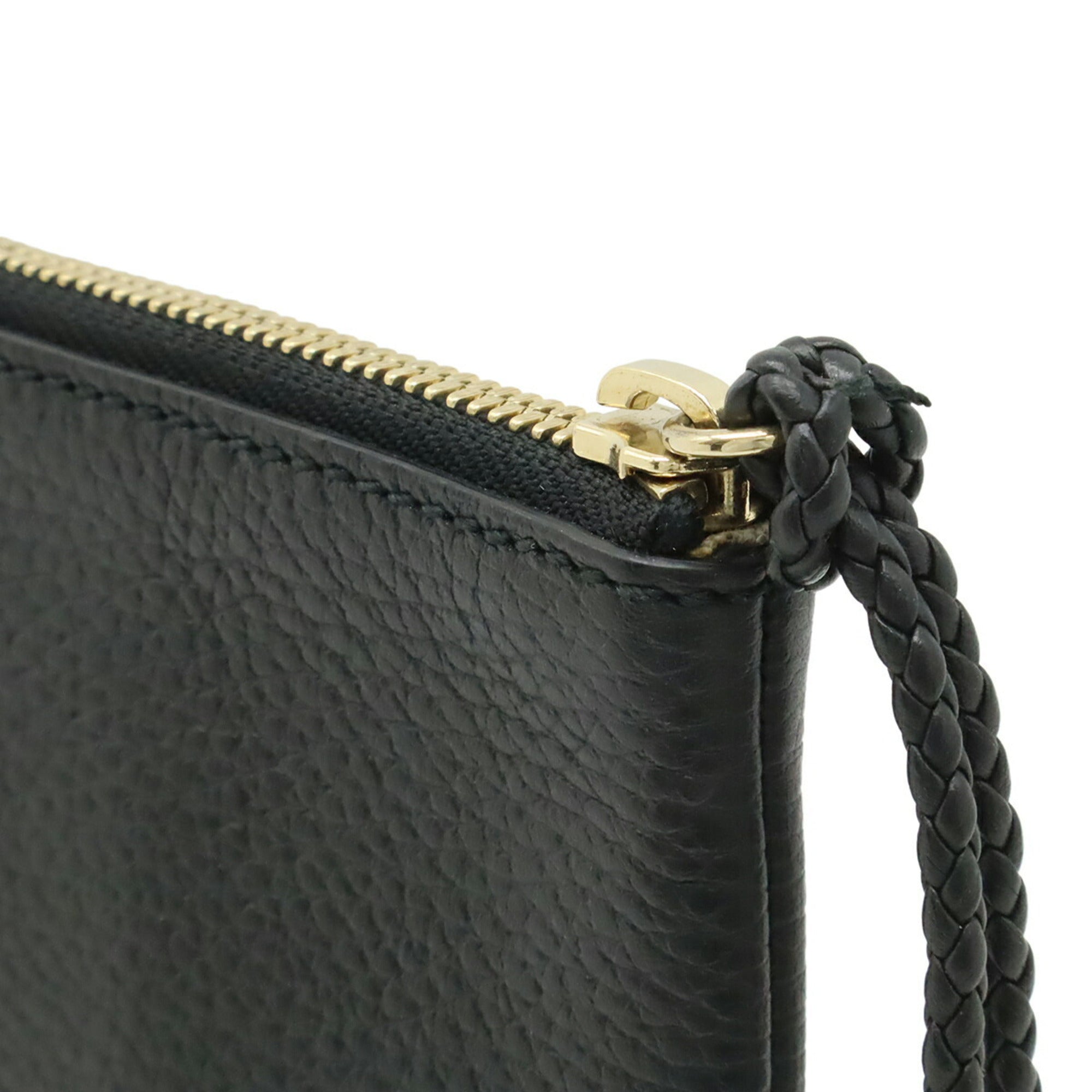Gucci Black Bamboo Leather Clutch Bag Handbag (Pre-Owned)