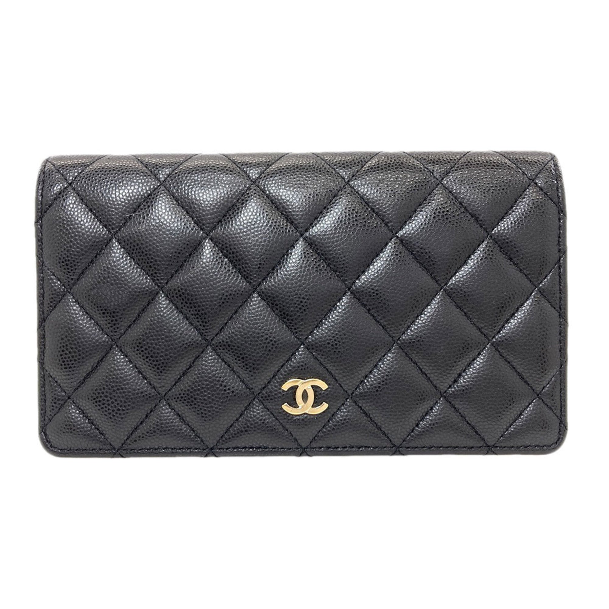 Chanel Matelasse Black Leather Long Wallet (Bi-Fold) (Pre-Owned)