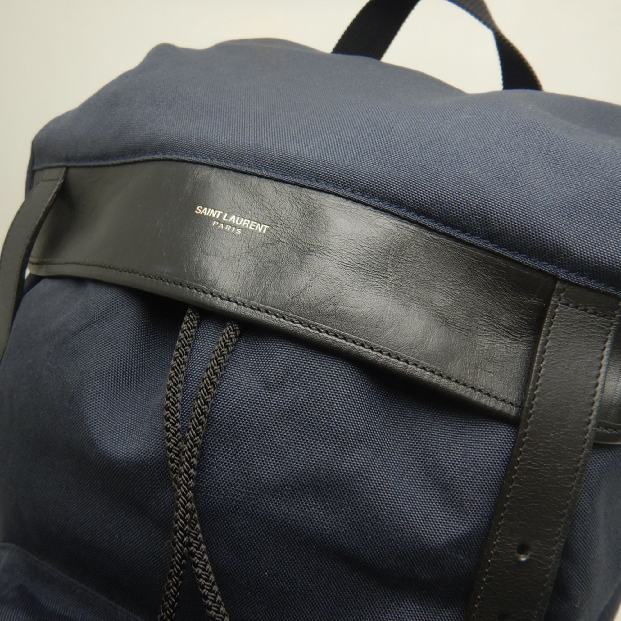 Yves Saint Laurent Navy Canvas Leather Backpack (Pre-Owned)