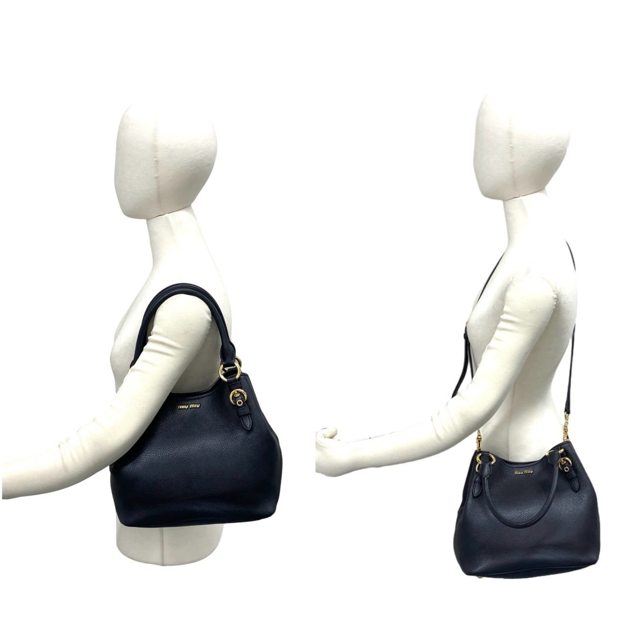 Miu Miu Black Leather Handbag Shoulder Bag Tote Bag (Pre-Owned)