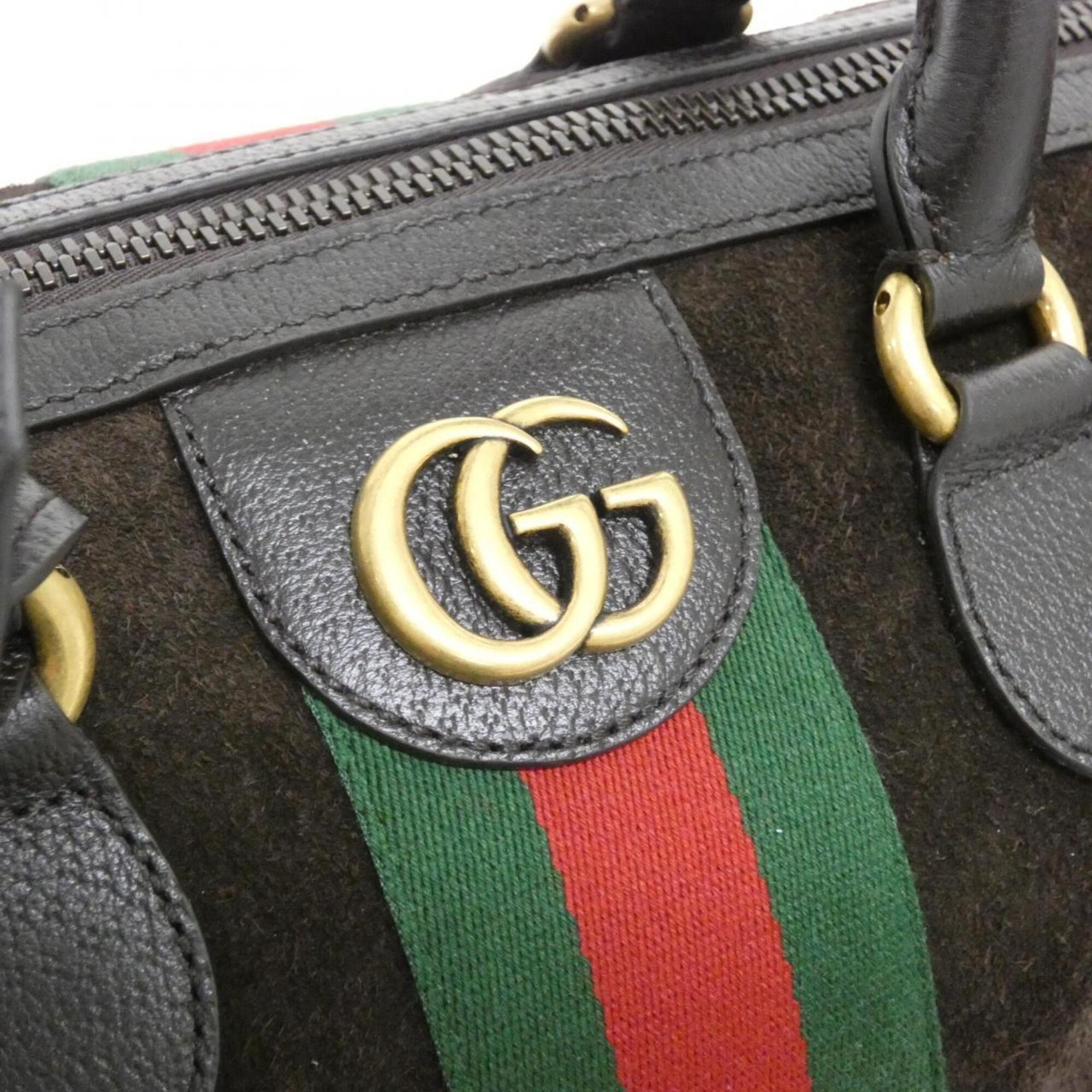 Gucci Dark Brown Suede Leather Boston Bag (Pre-Owned)