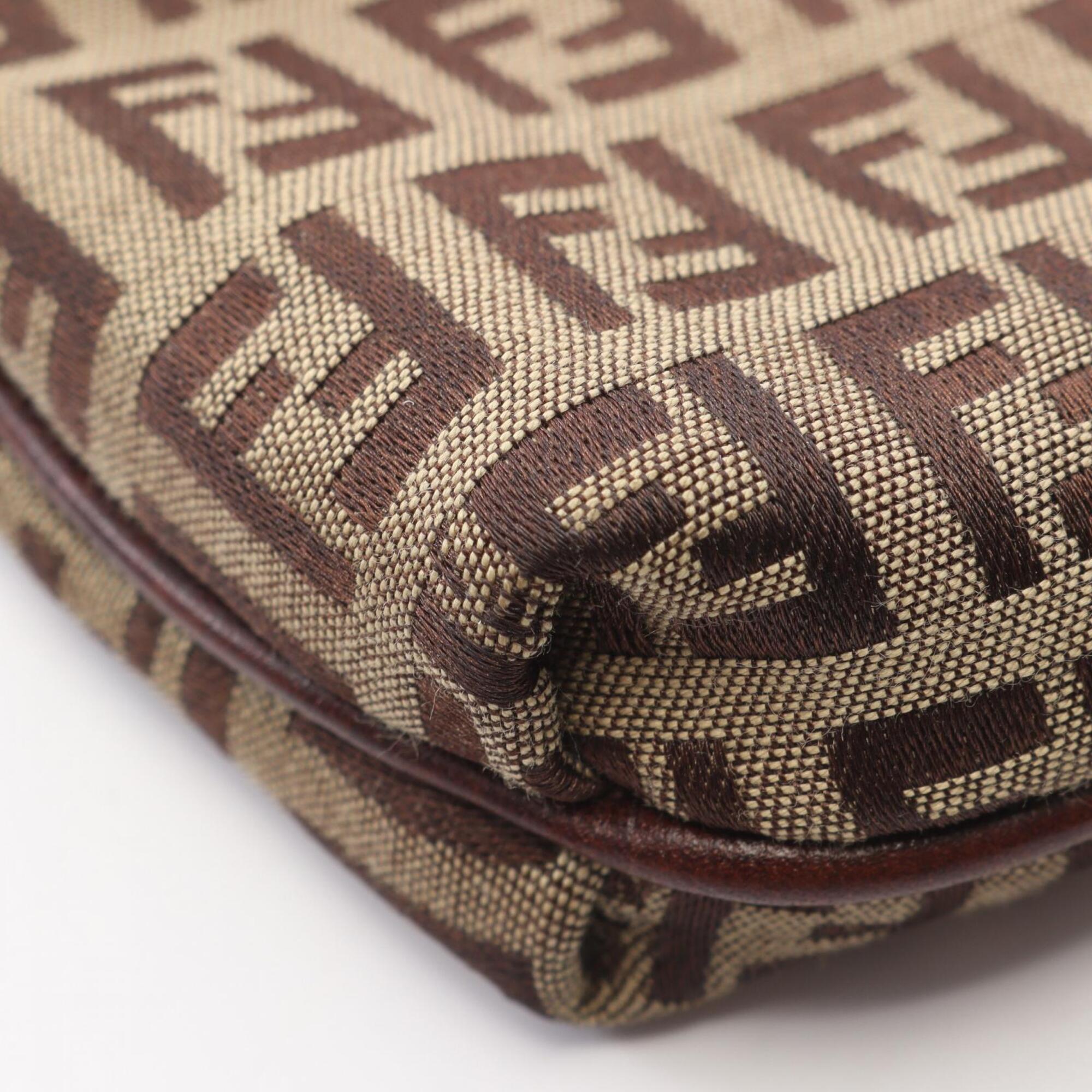 Fendi Beige Brown Canvas Leather Handbag Shoulder Bag (Pre-Owned)