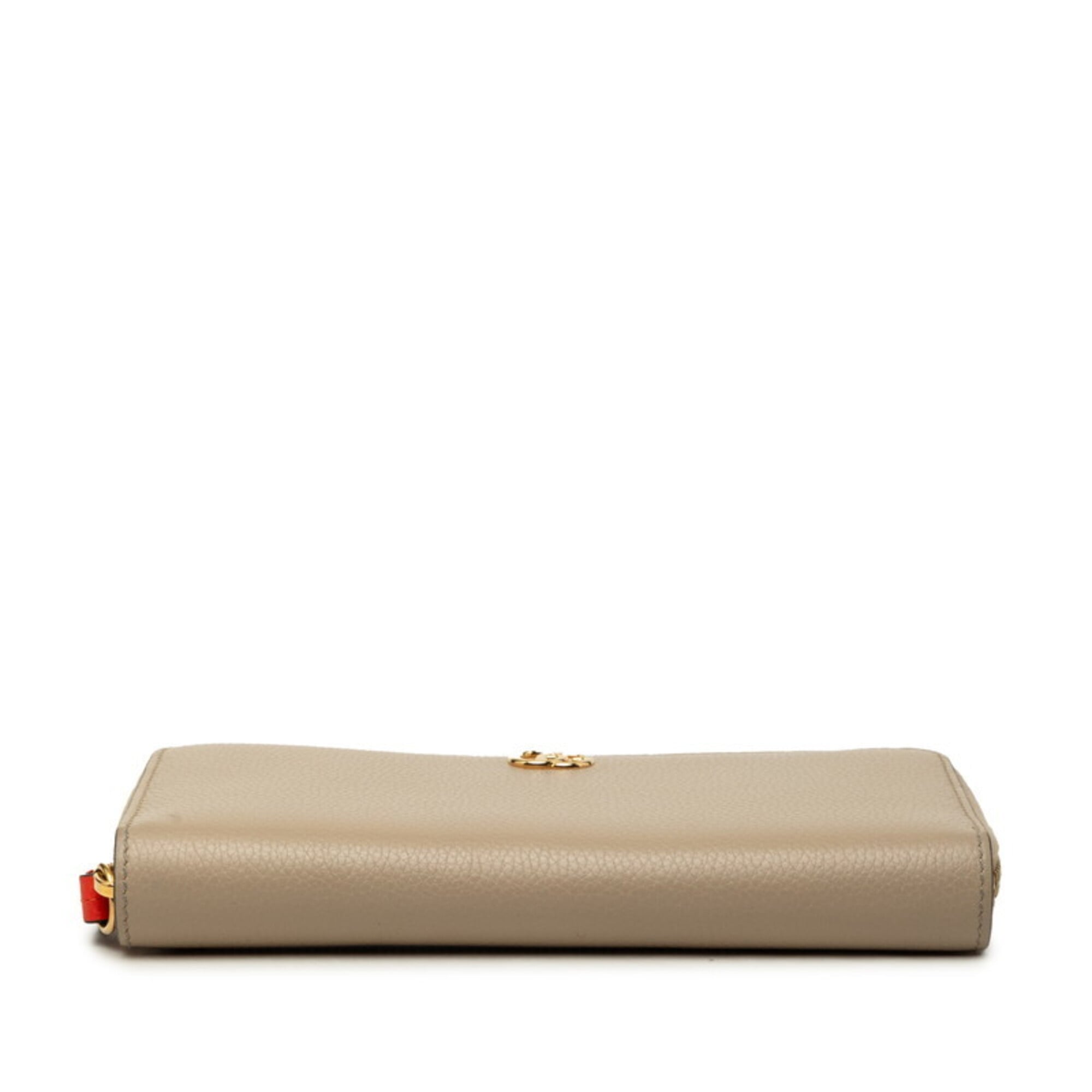 Gucci Beige Red Color Leather Long Wallet (Bi-Fold) (Pre-Owned)