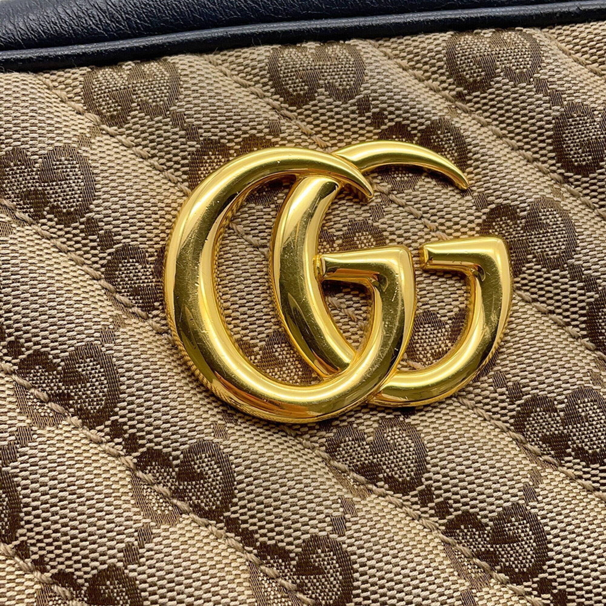 Gucci Beige Black Gg Canvas Handbag Shoulder Bag (Pre-Owned)