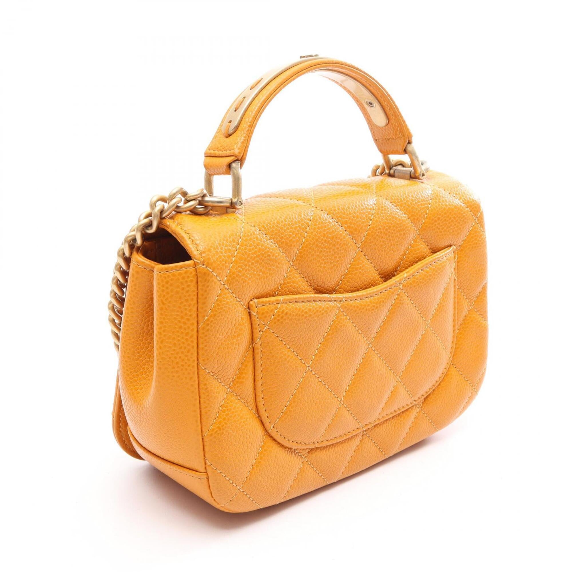 Chanel Orange Grained Calfskin Handbag Shoulder Bag (Pre-Owned)