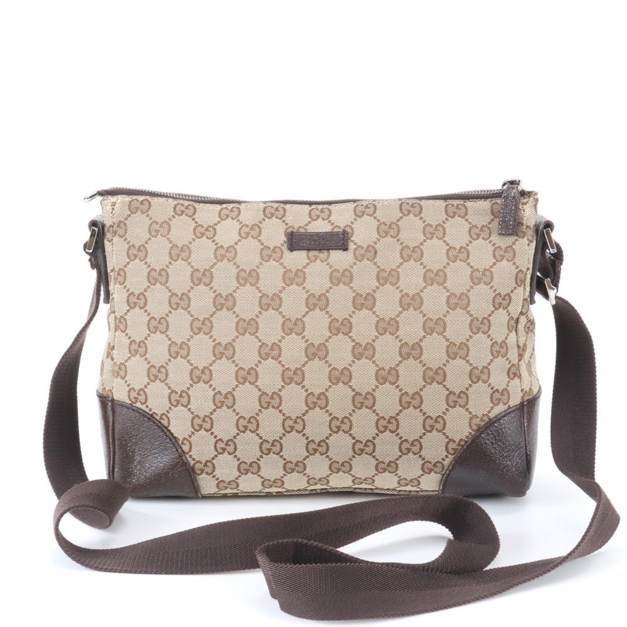 Gucci Gg Canvas Brown Leather Canvas Shoulder Bag Tote Bag (Pre-Owned)