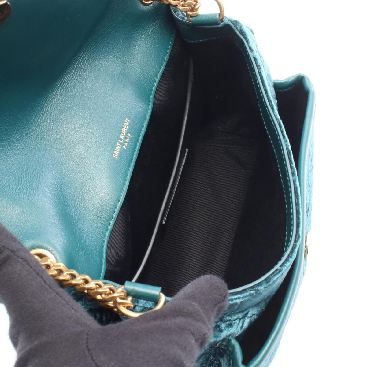 Saint Laurent Green Fabric Handbag Shoulder Bag (Pre-Owned)