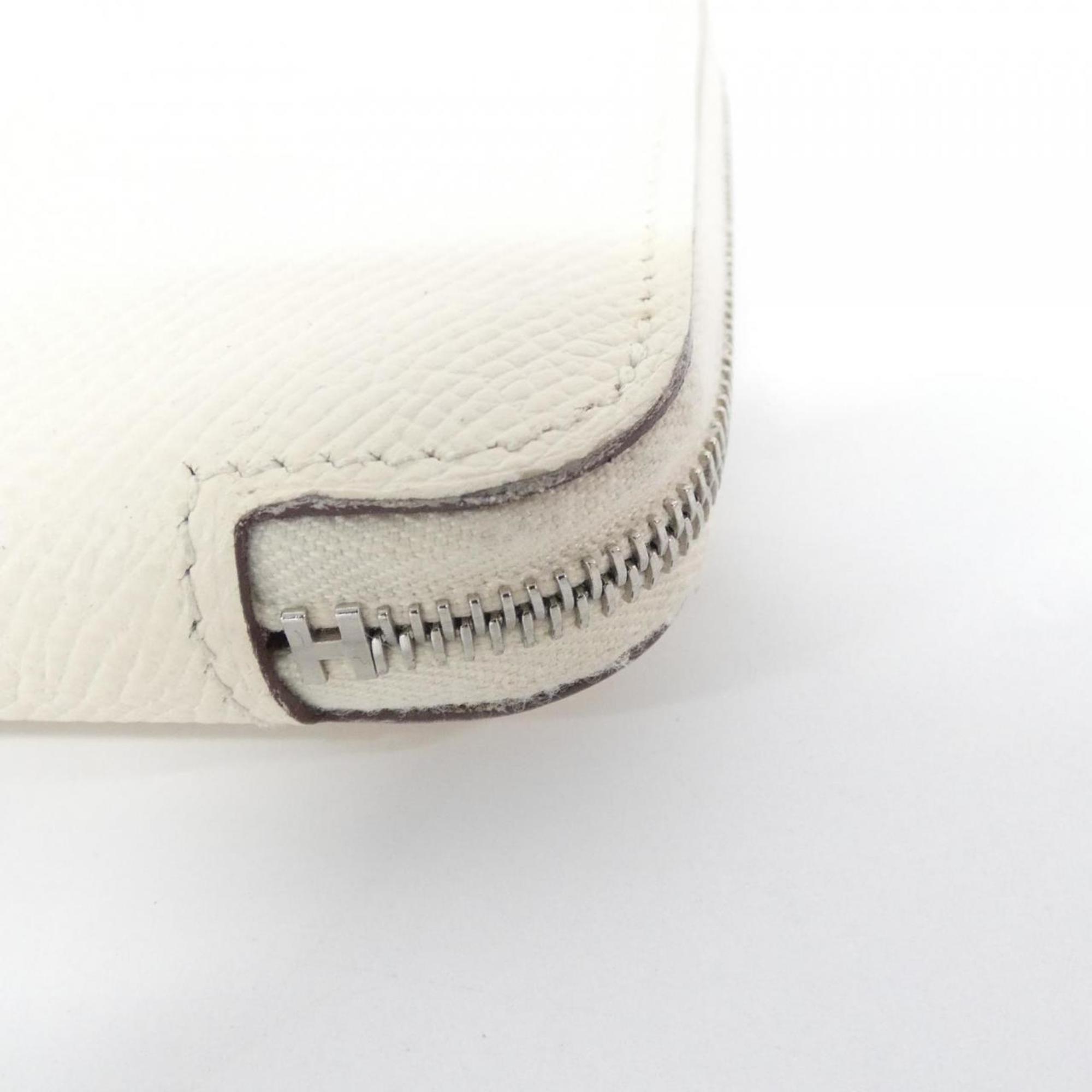 Hermes White Epsom Leather Silk Long Wallet (Bi-Fold) (Pre-Owned)