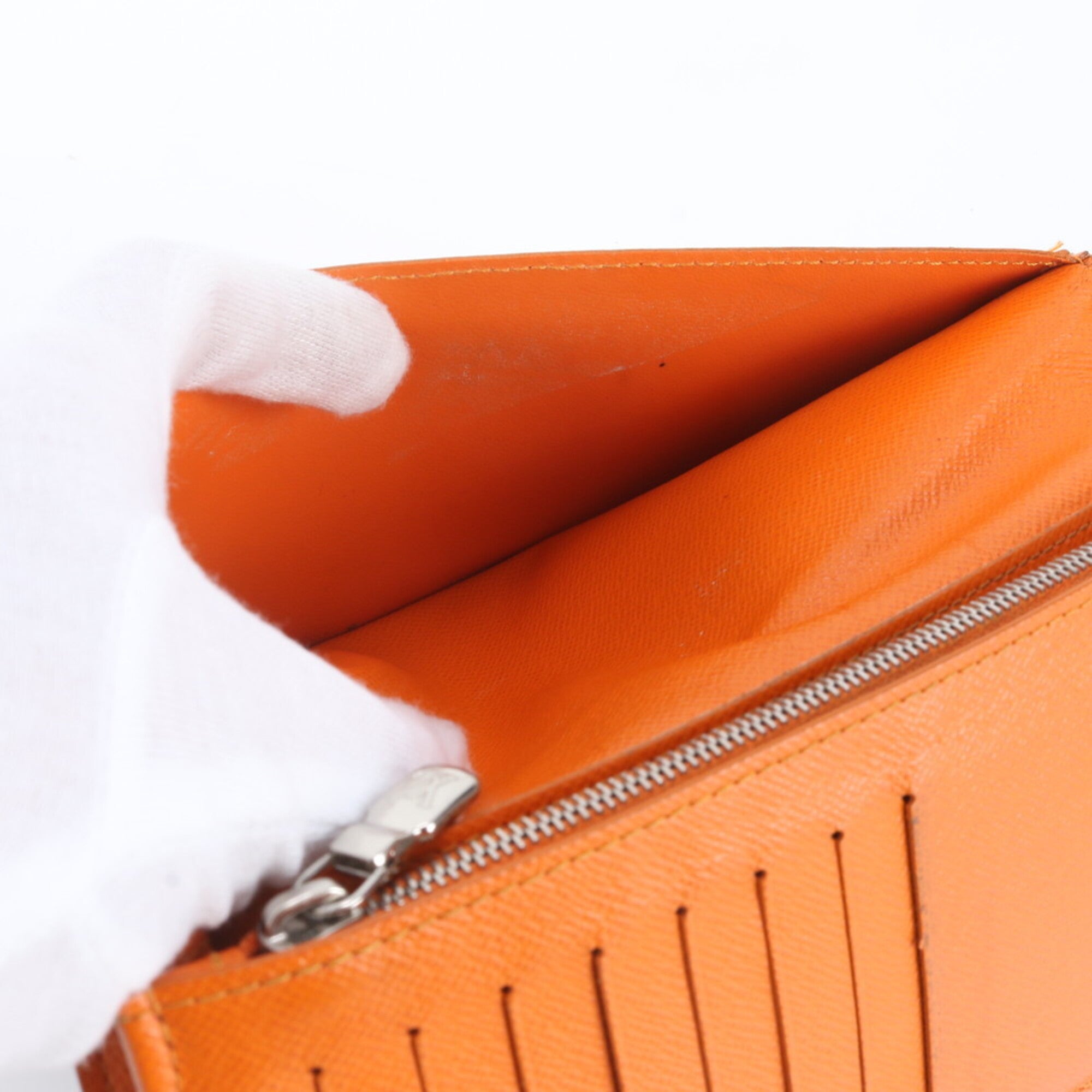 Louis Vuitton Orange Leather Coated Canvas Long Wallet (Bi-Fold) (Pre-Owned)