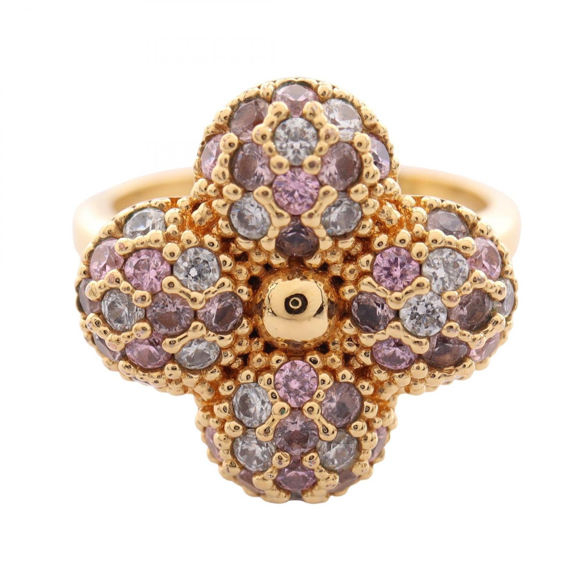 Louis Vuitton Gold Clear Pink Gold Plating Rhinestone Band Ring (Pre-Owned)