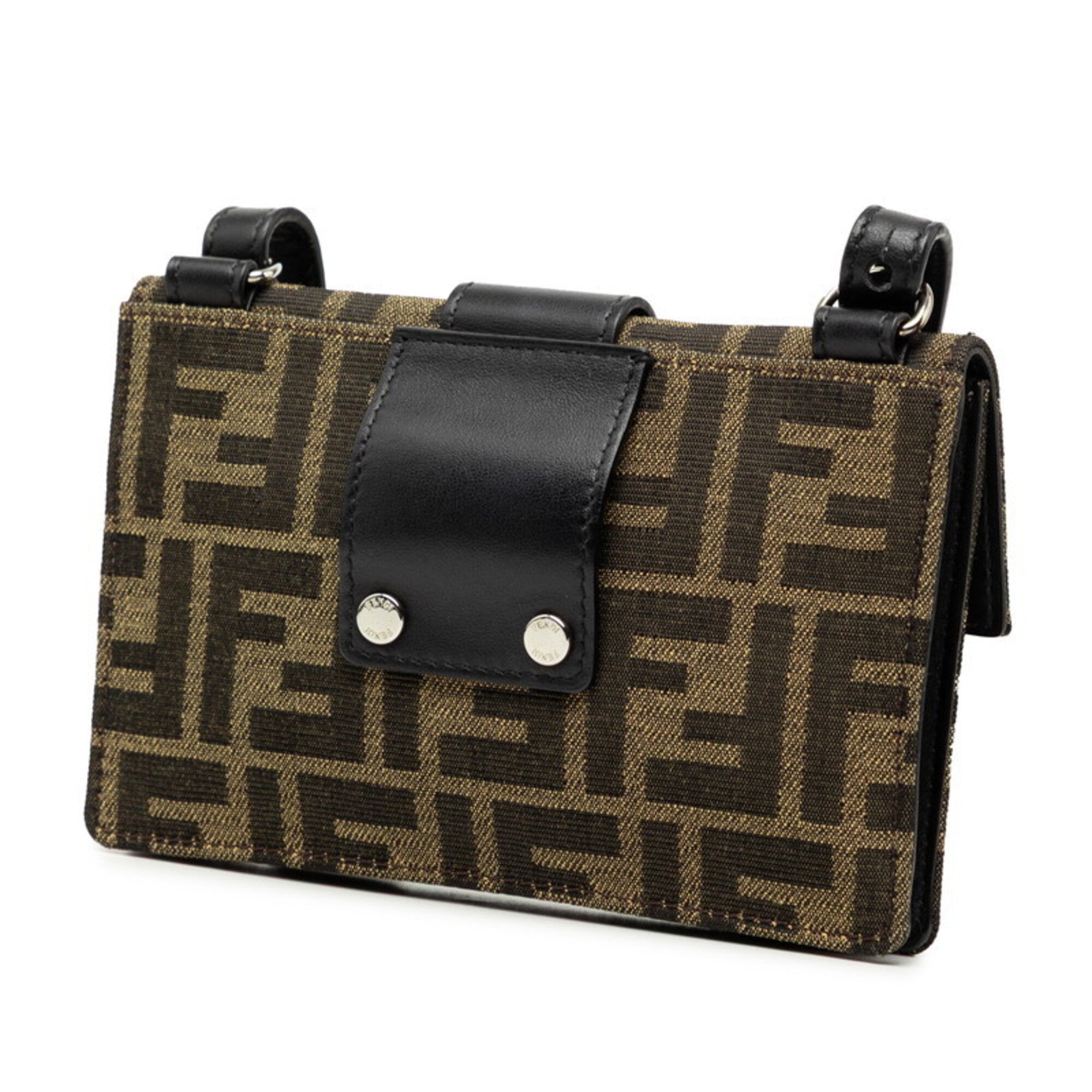 Fendi Black Brown Canvas Leather Shoulder Bag (Pre-Owned)