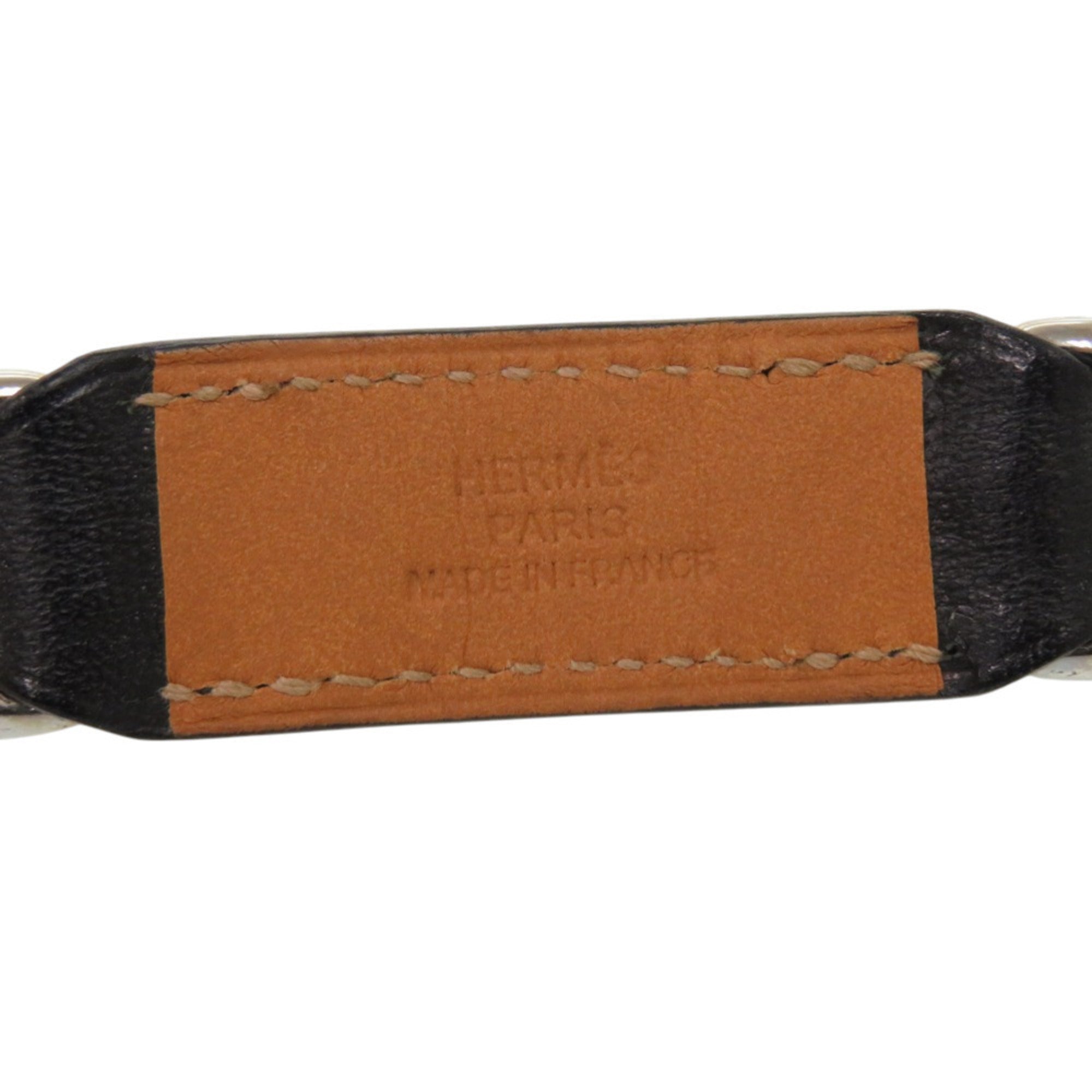 Hermes Black Brown Barenia Leather Metal Necklace (Pre-Owned)