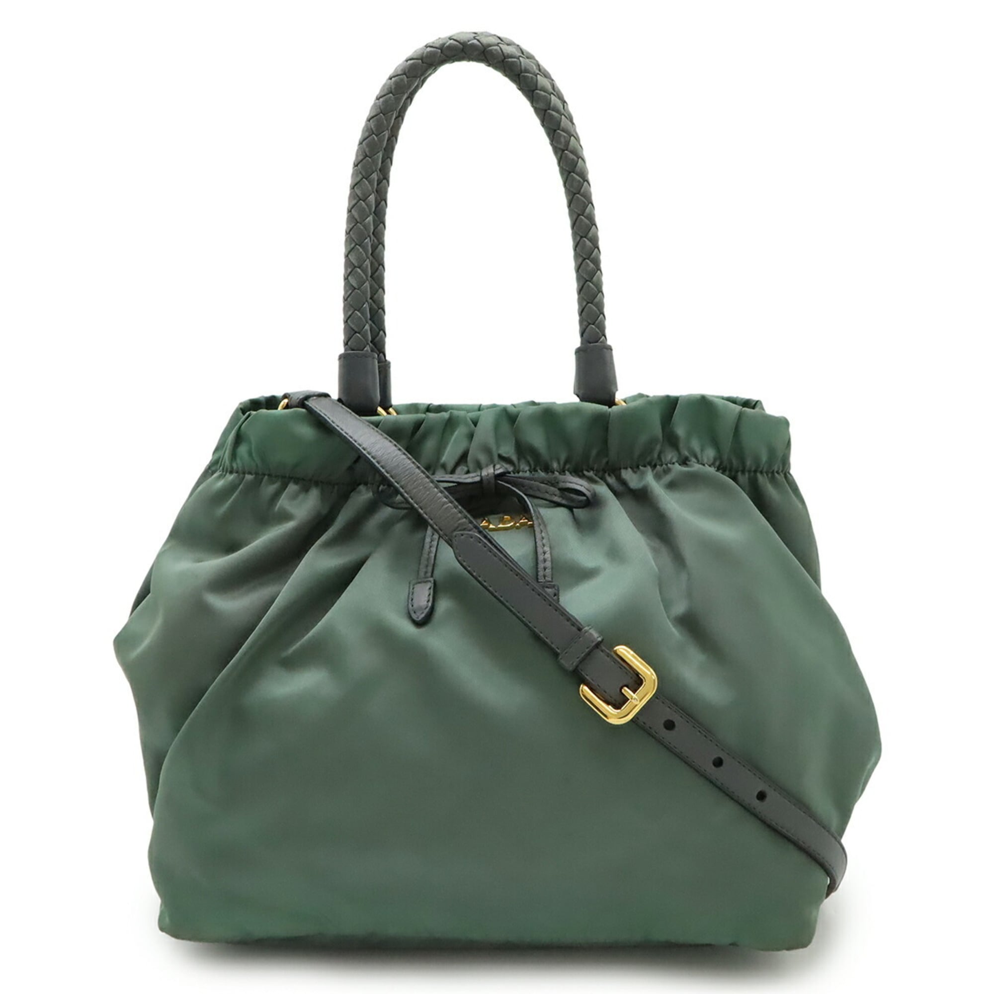 Prada Gray Nylon Leather Handbag Shoulder Bag (Pre-Owned)
